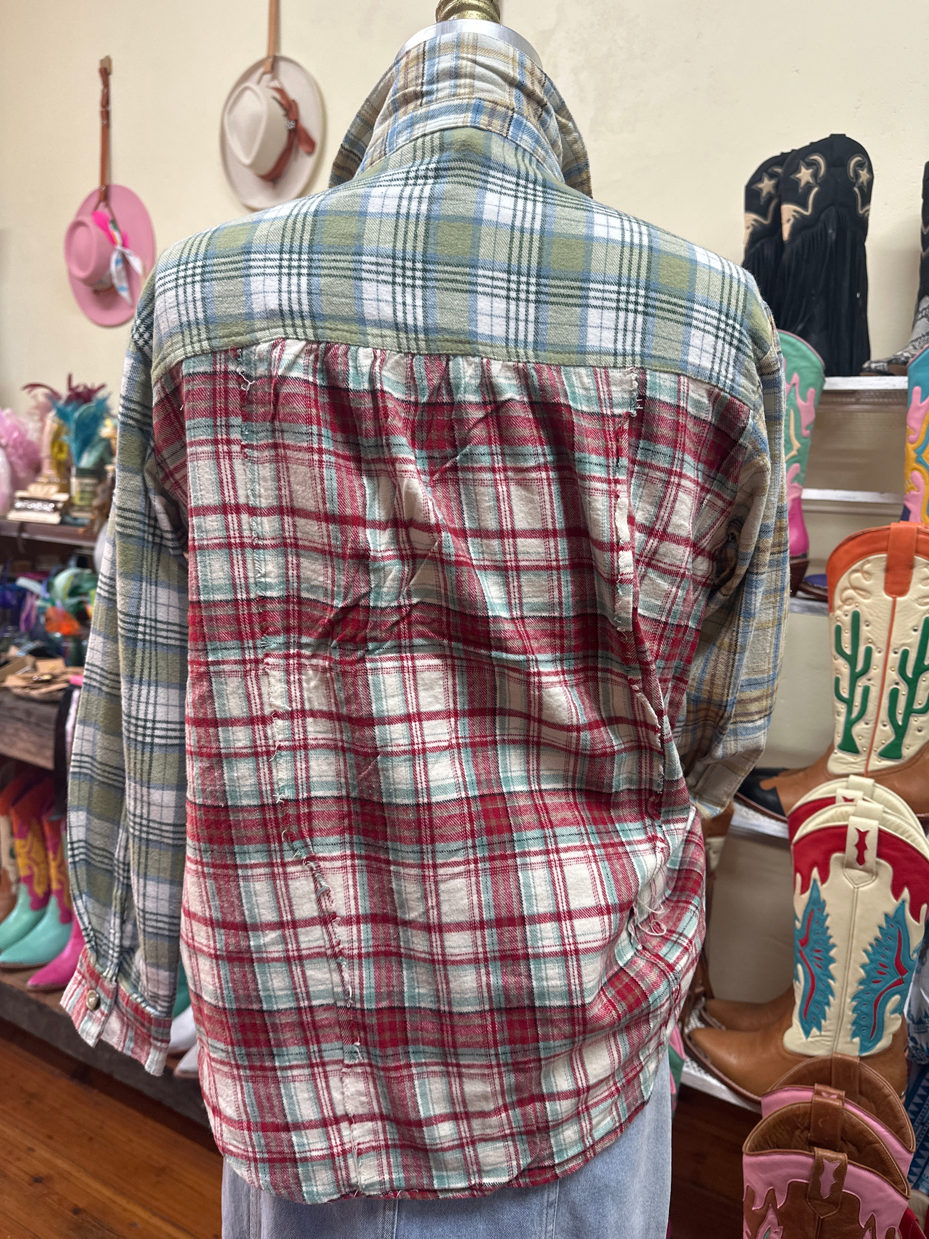 Blue B. Checked Patch Shirt