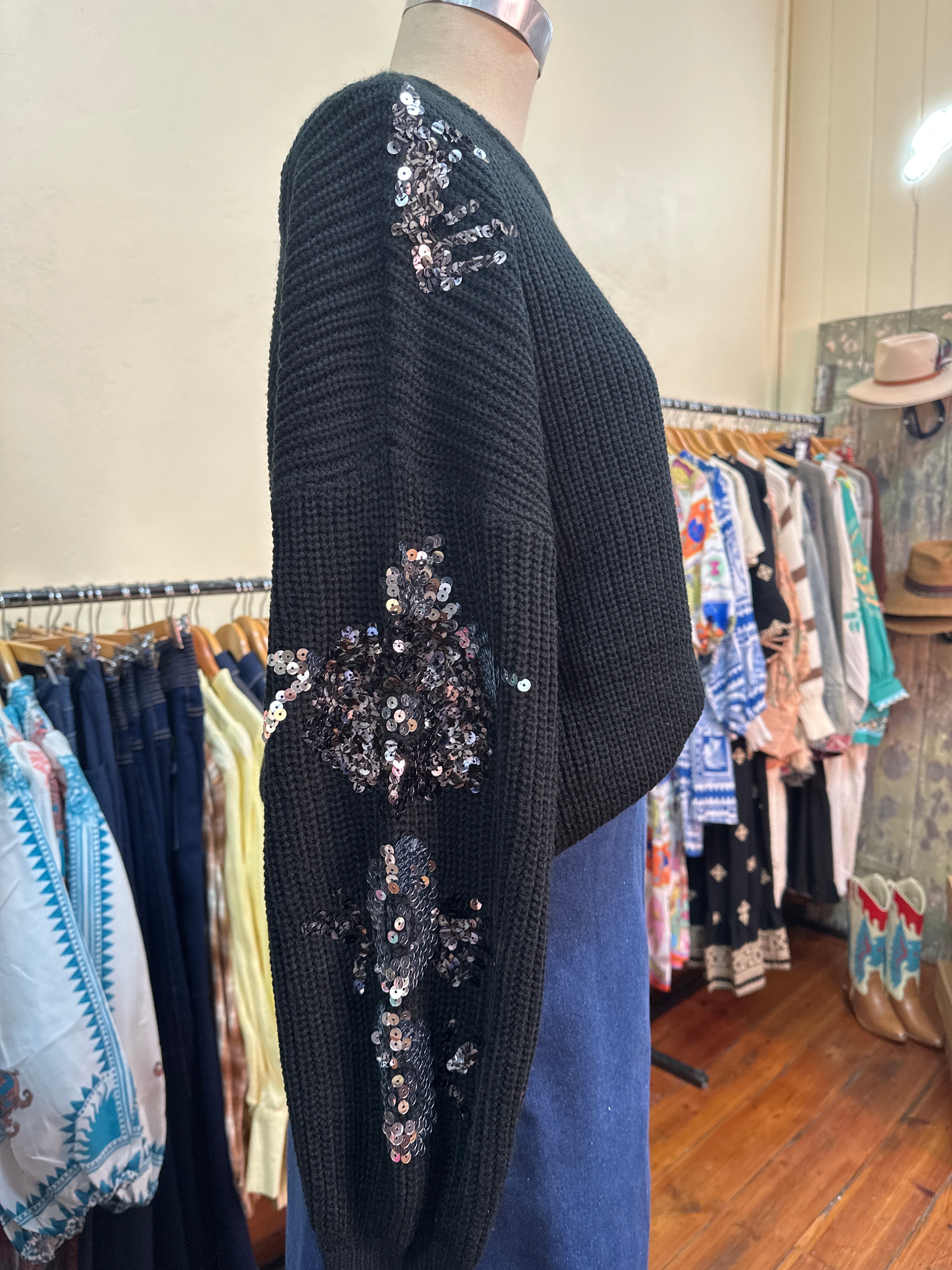 Fria Sequin Flower Sleeve Detail Jumper