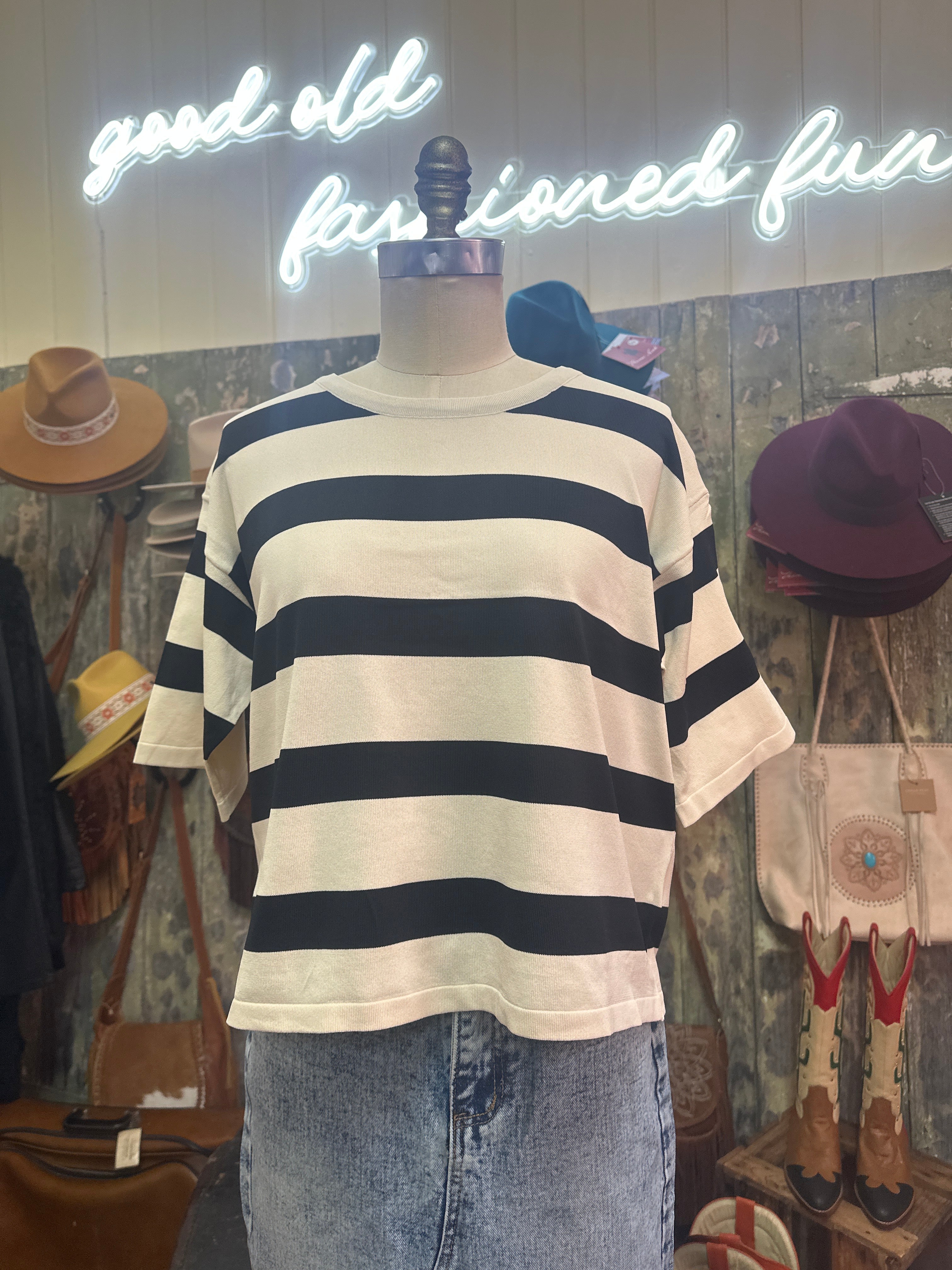 Silver Wishes Bold Cream & Black Stripe Knitted T.Shirt