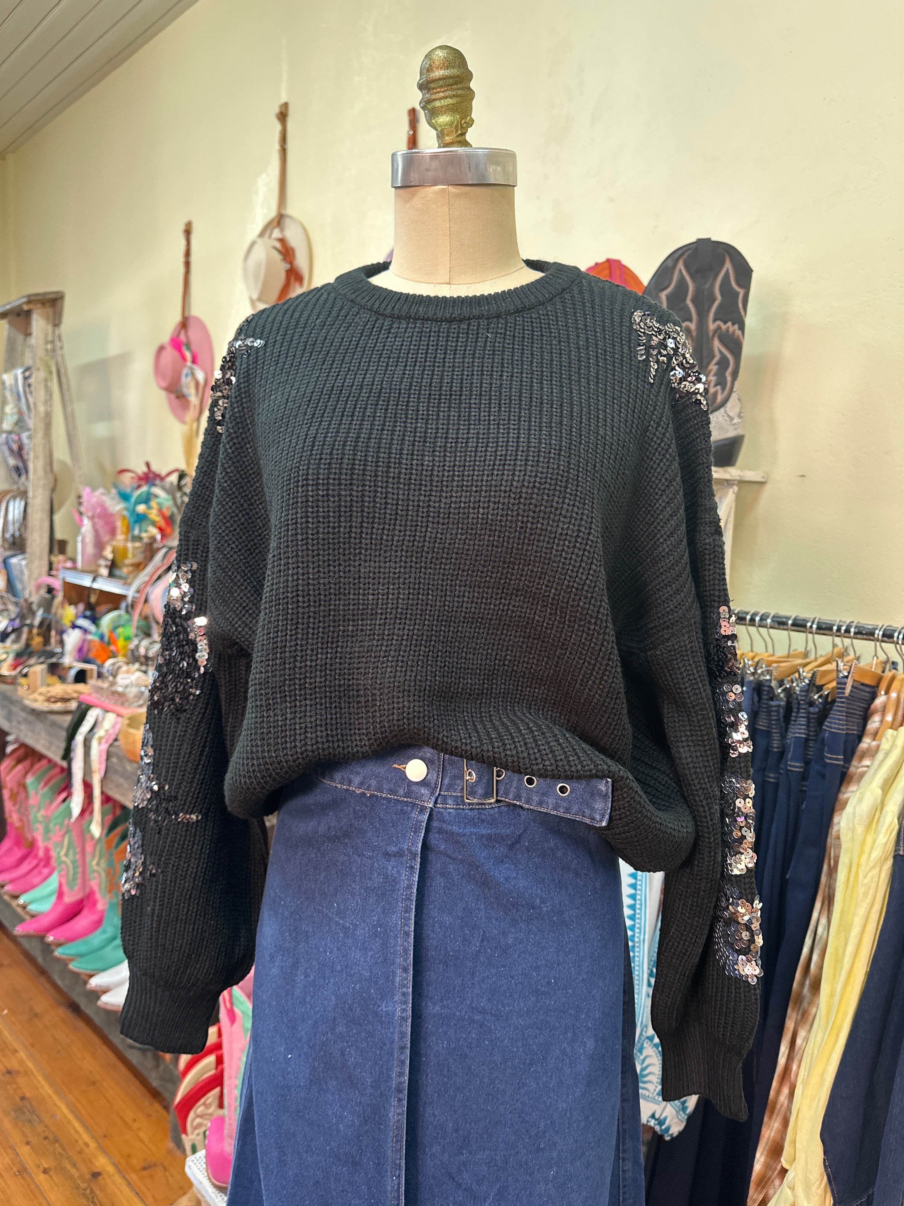 Fria Sequin Flower Sleeve Detail Jumper