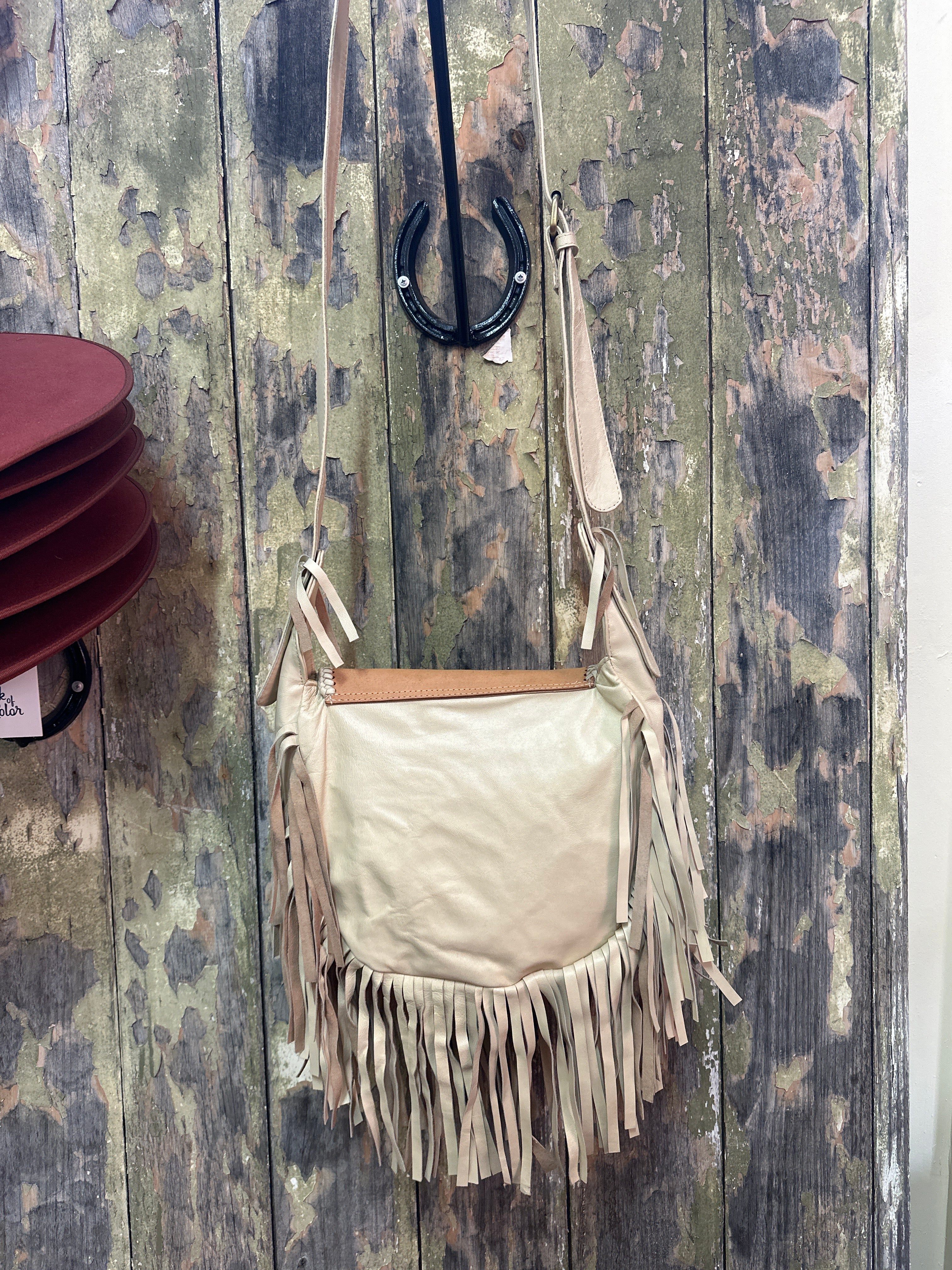 Urban Dust Hand Etched Longhorn Leather Fringe Bag