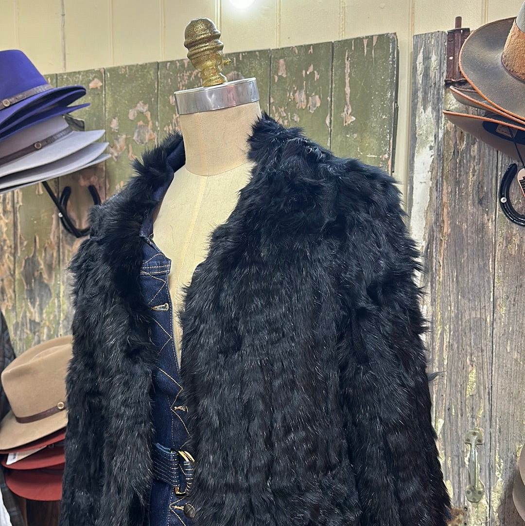 365 Days Black Rabbit Fur Cardigan