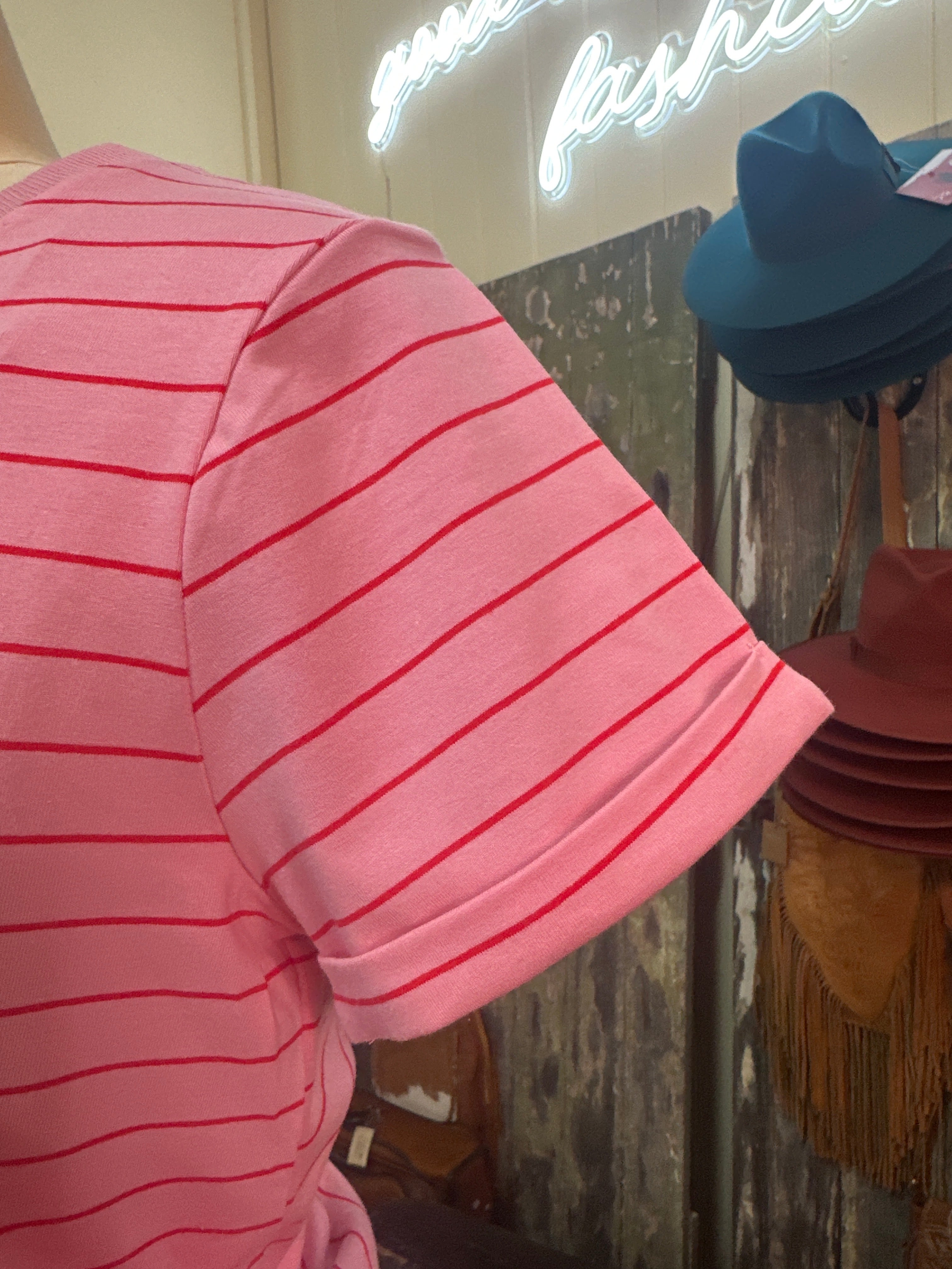Silver Wishes Brenton Cotton Pink & Red Stripe T.Shirt