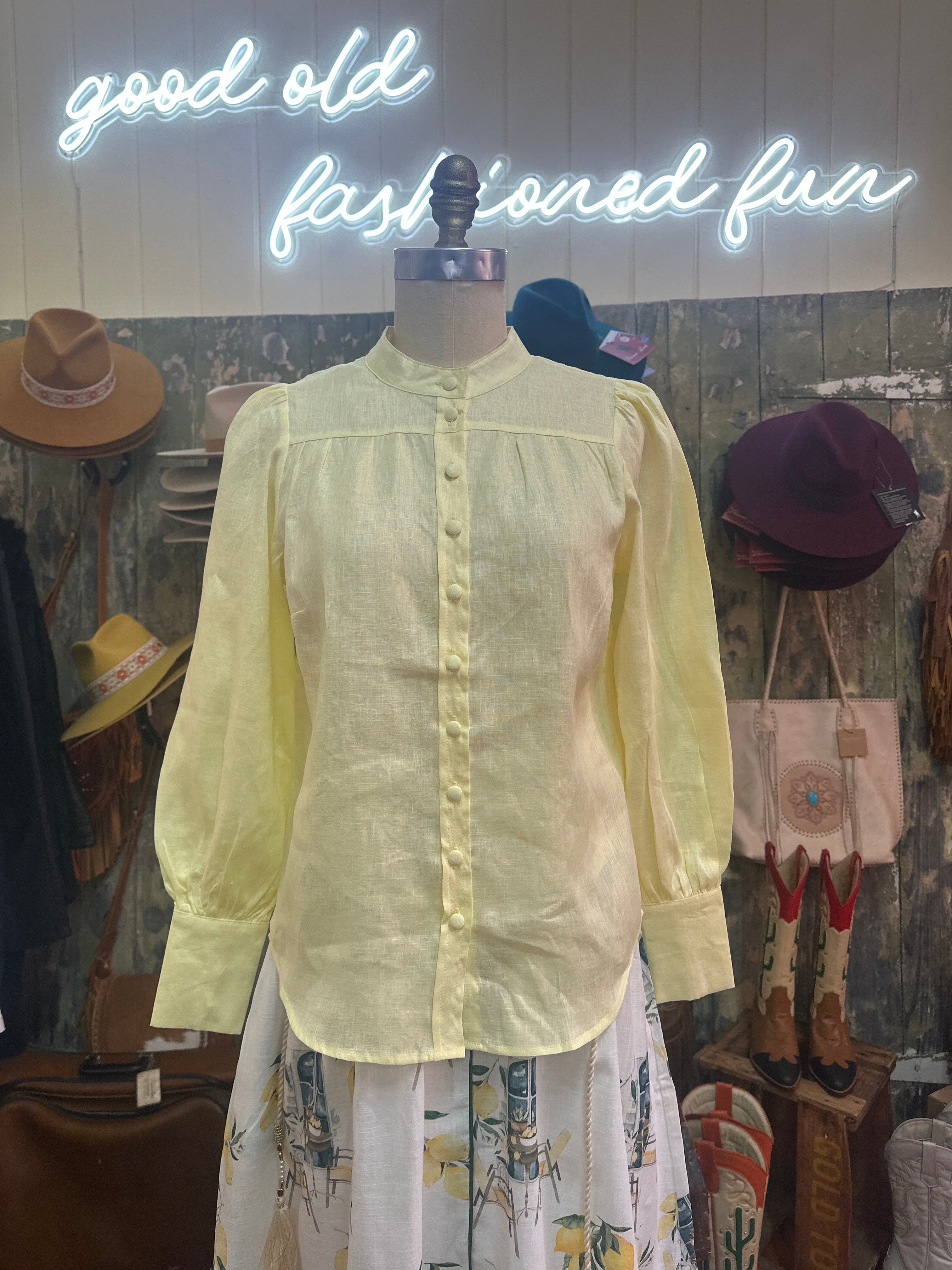 Fria Pure Linen Lemon Blouse