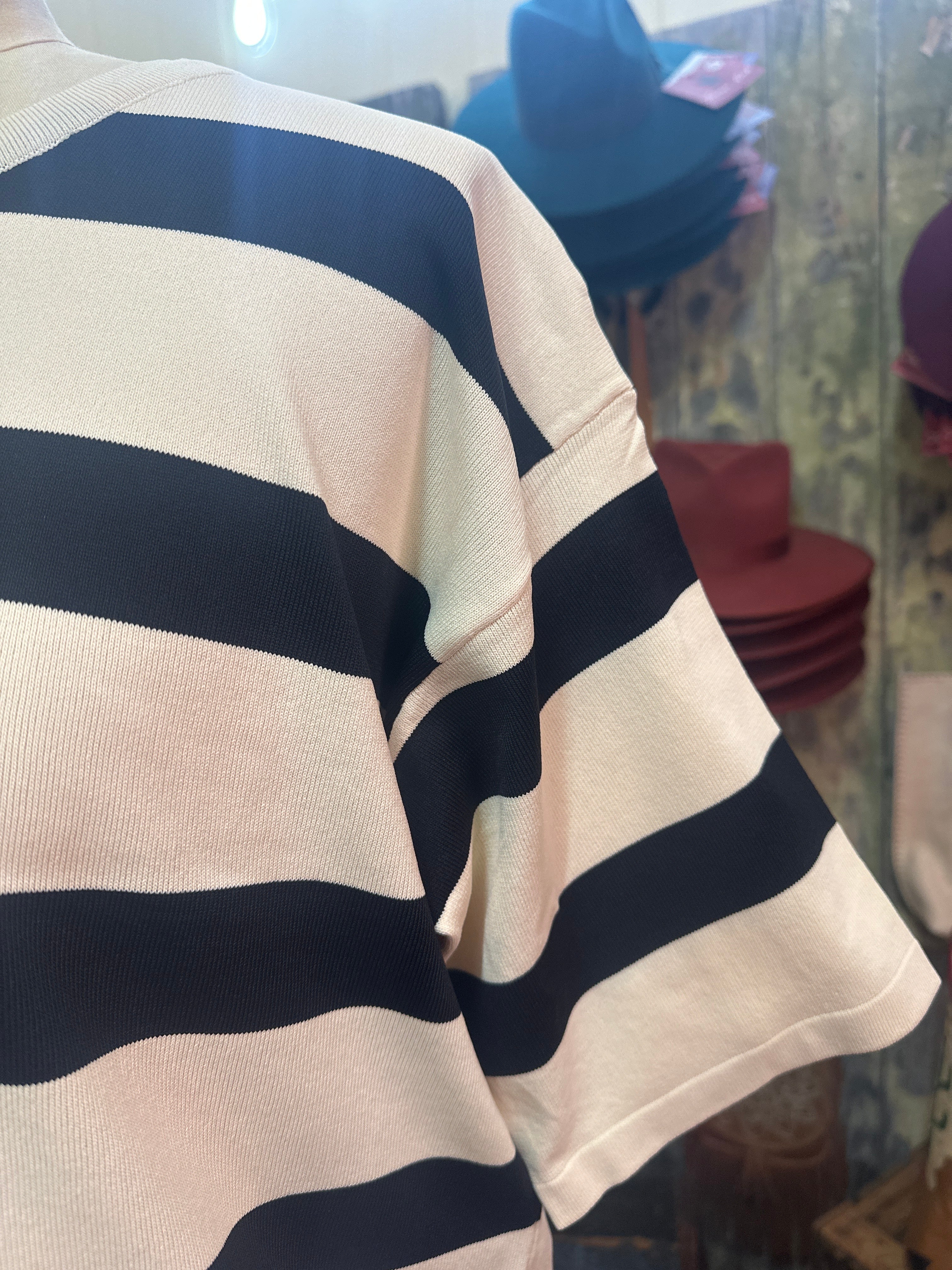 Silver Wishes Bold Cream & Black Stripe Knitted T.Shirt