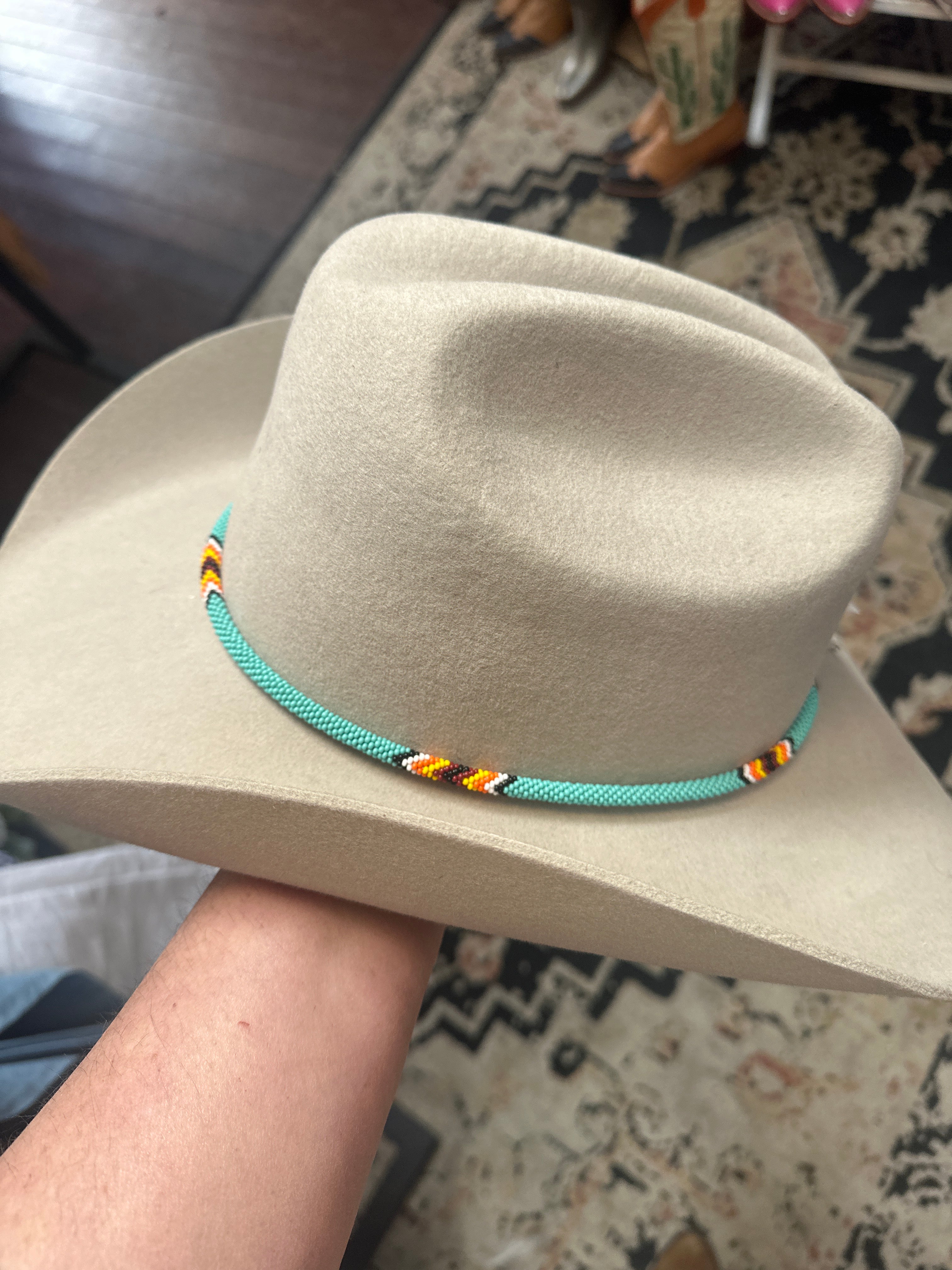 Rounded rope bead hat band in Turquoise