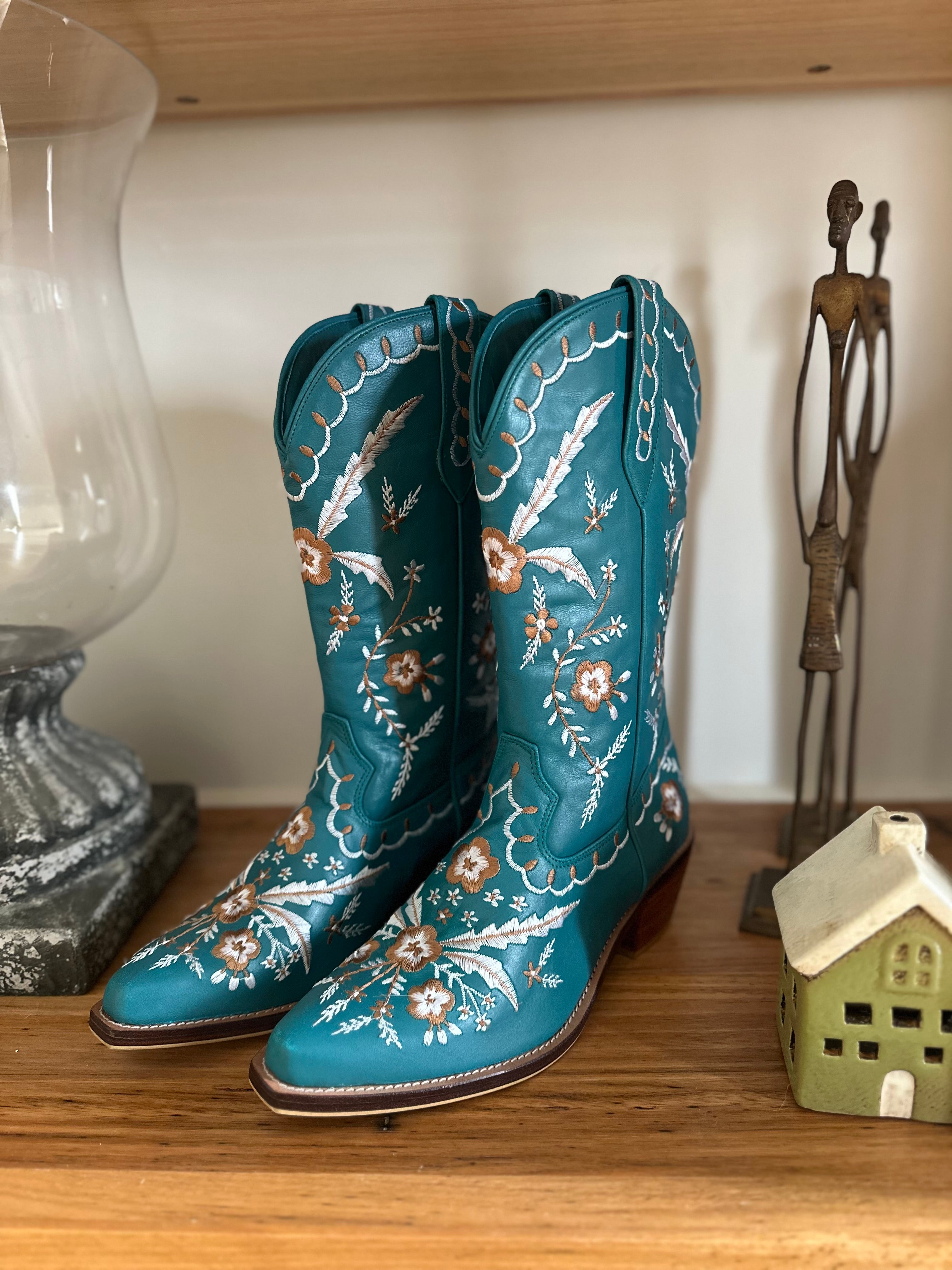 Floral Embroided Handmade Leather Cowgirl Boots