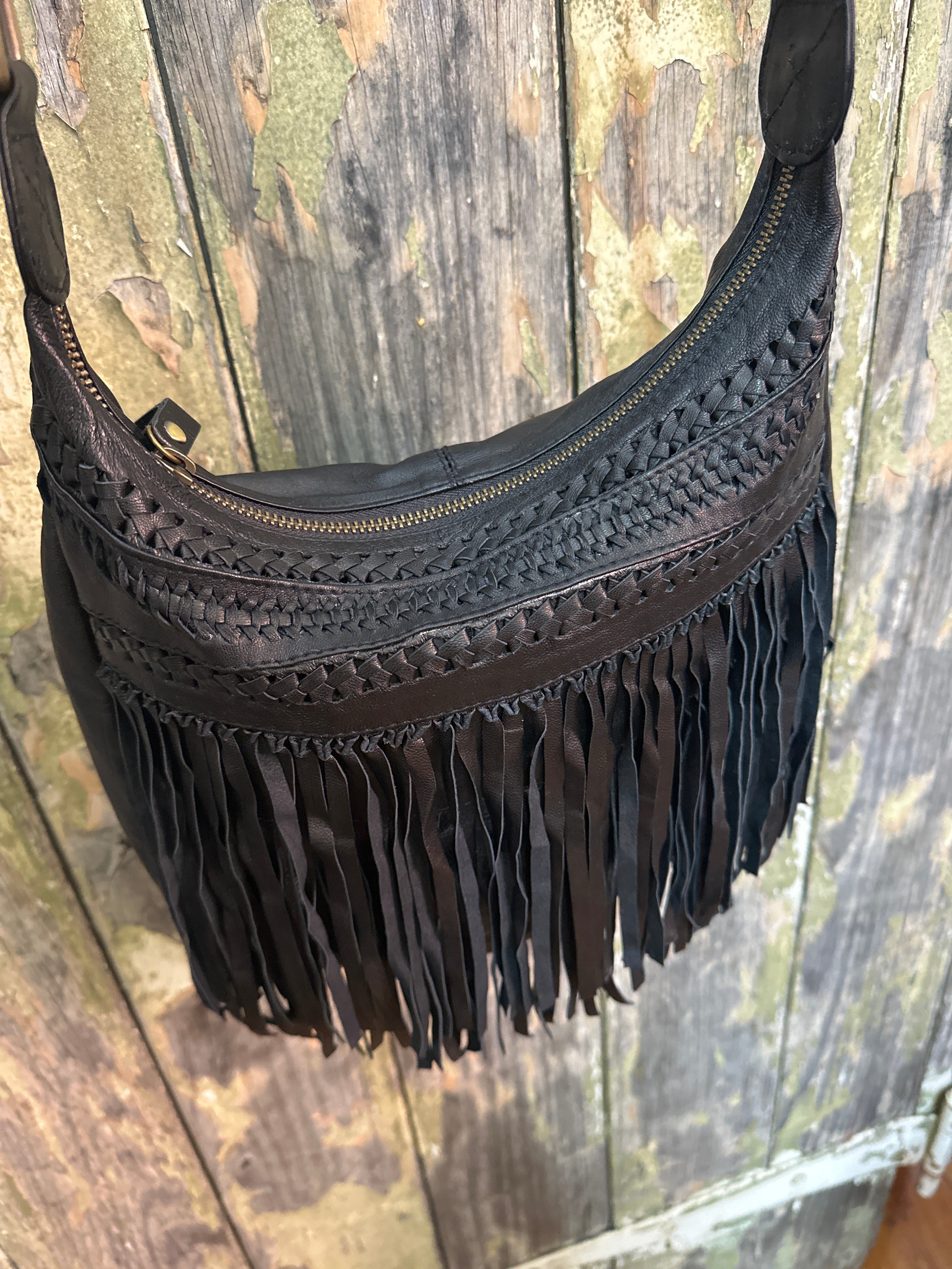 Urban Dust Calf Leather Fringe and Plaited Detail Bag.