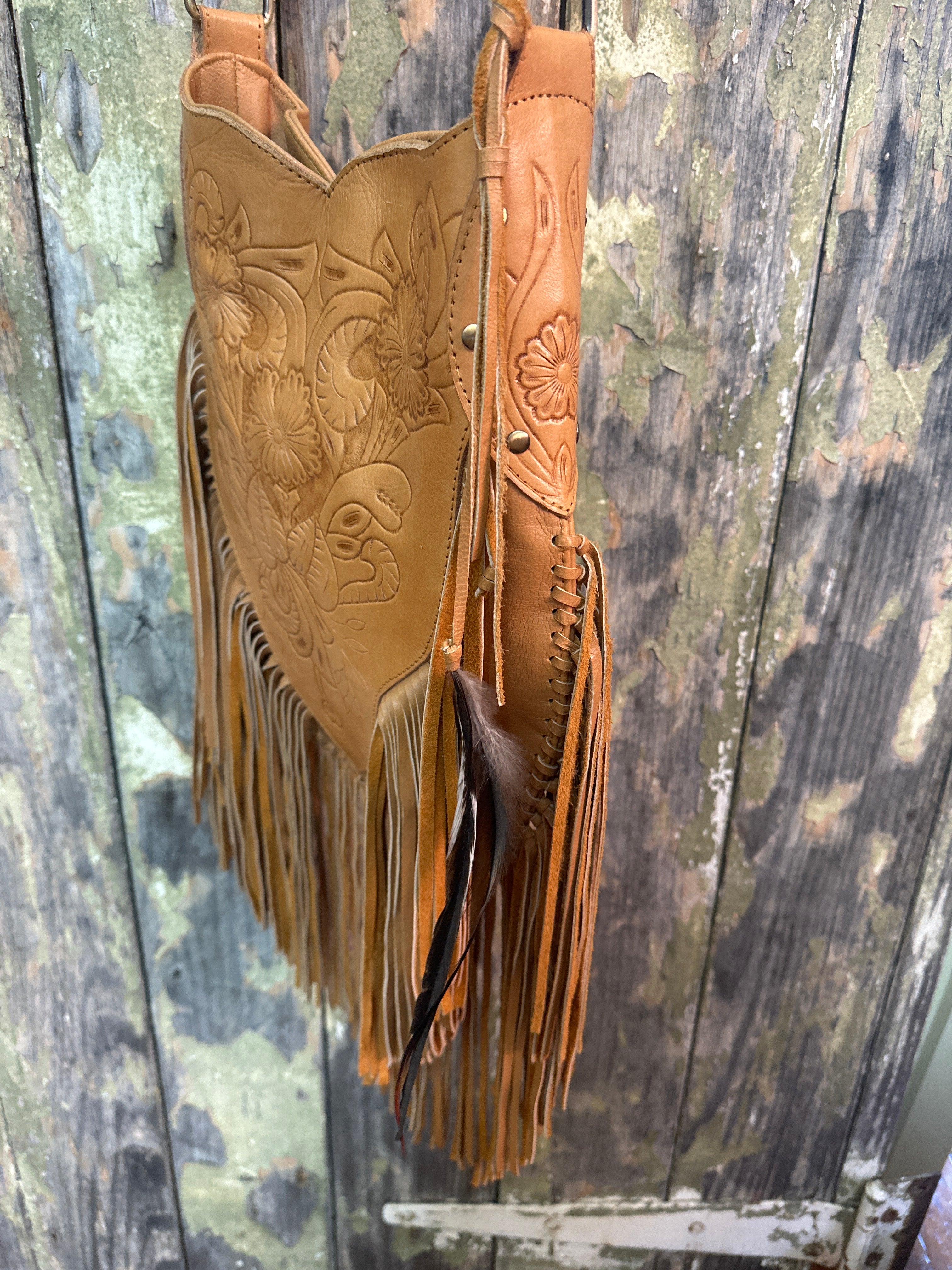 Urban Dust Leather Boho Etched Fringe Bag