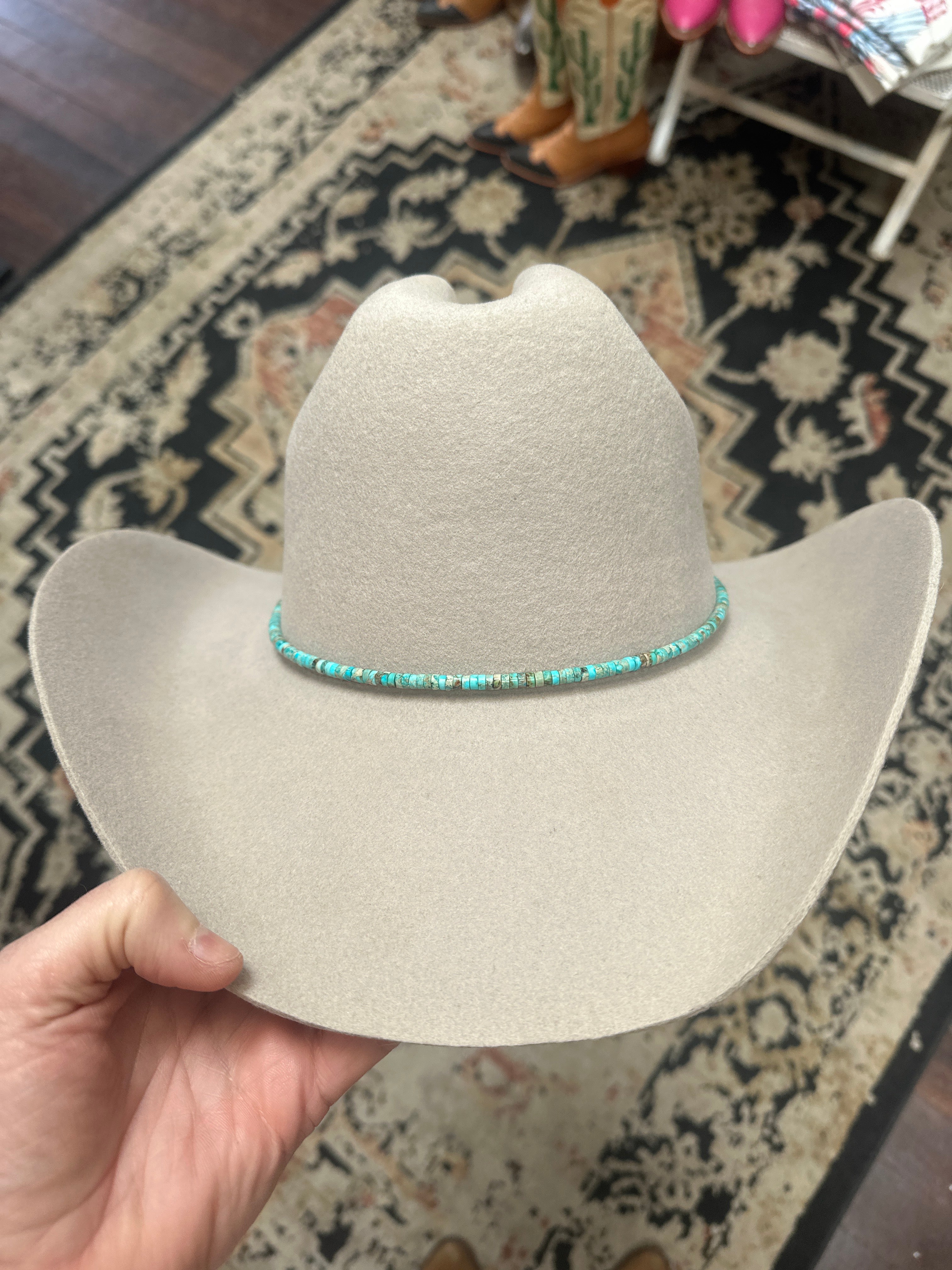 Turquoise round bead hat band