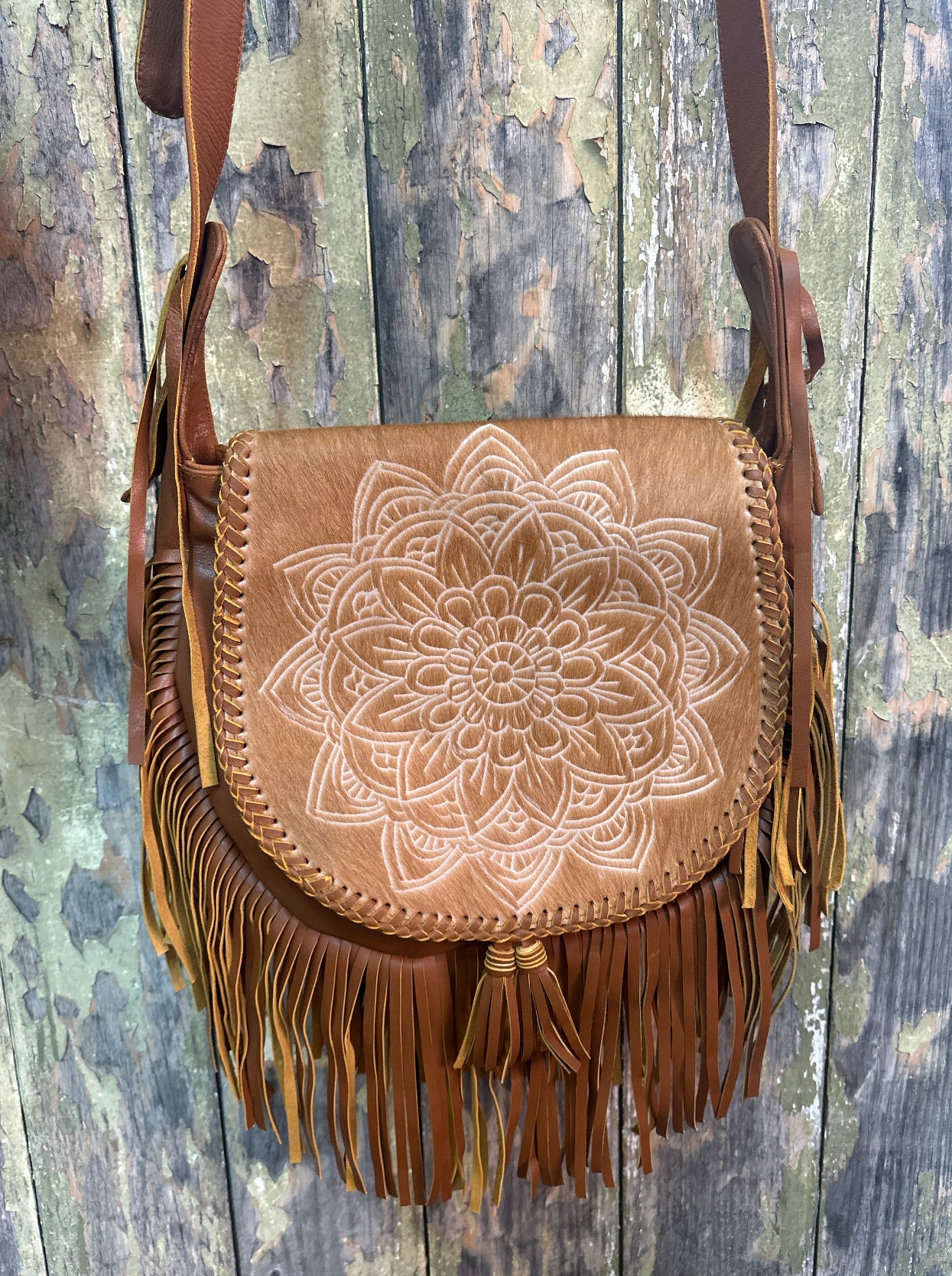 Urban Dust Mandala Carved Cow Skin Bag (Large)
