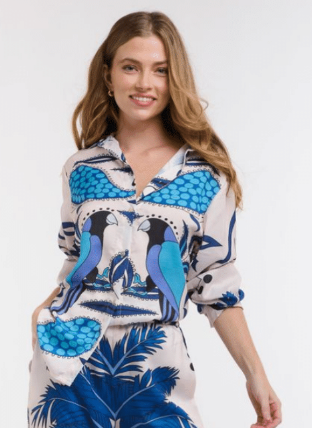 Italian Star Sheryl Shirt Caribbean Parrot Blue Print