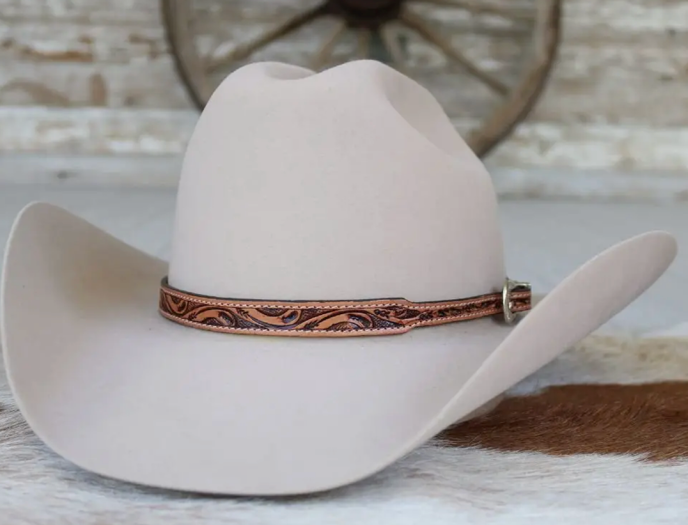 Willow Lane Brown Tooled Leather Buckle Hat Band
