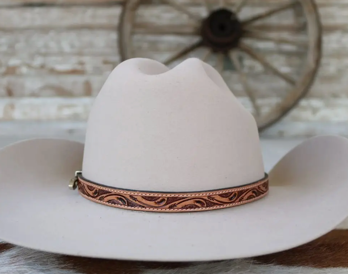Willow Lane Brown Tooled Leather Buckle Hat Band