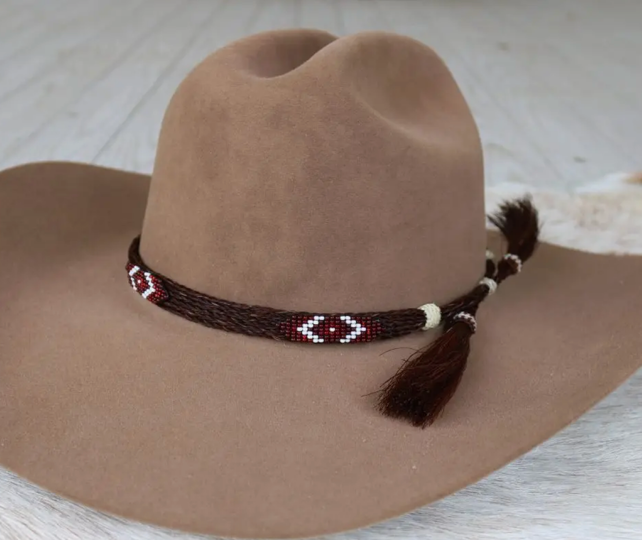 Willow Lane Red Raon Horsehair Beaded Hat Band