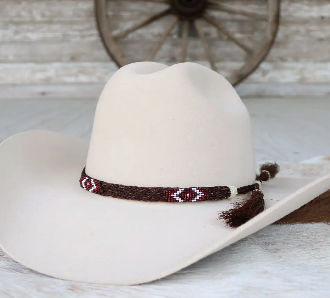 Willow Lane Red Raon Horsehair Beaded Hat Band