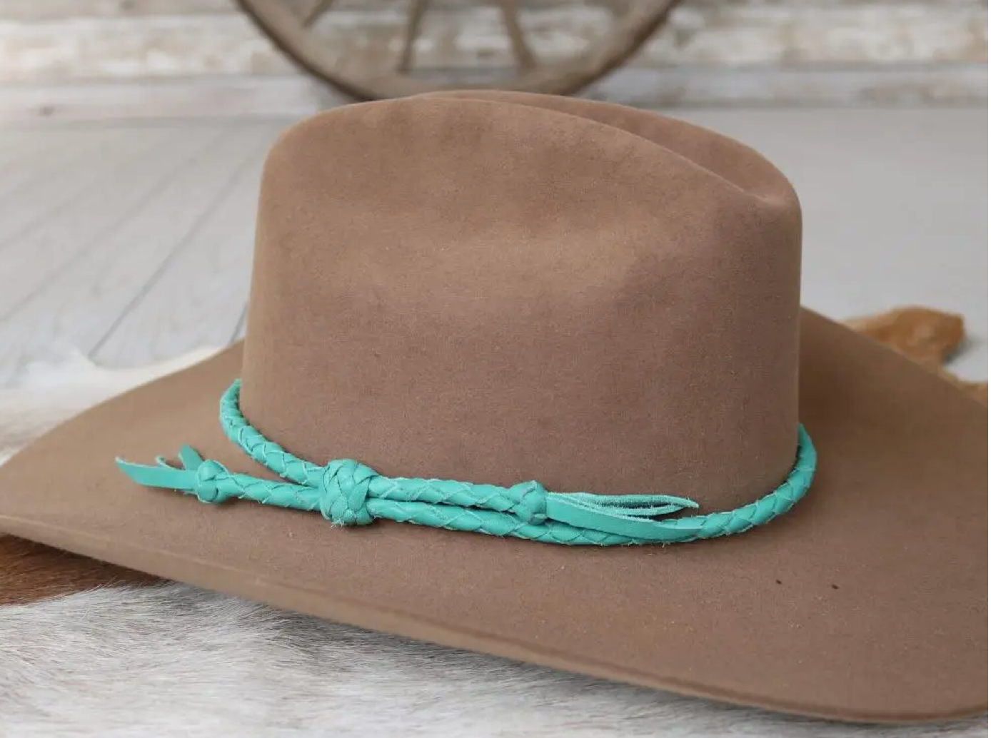Willow Lane Turquoise Braided Leather Hat Band