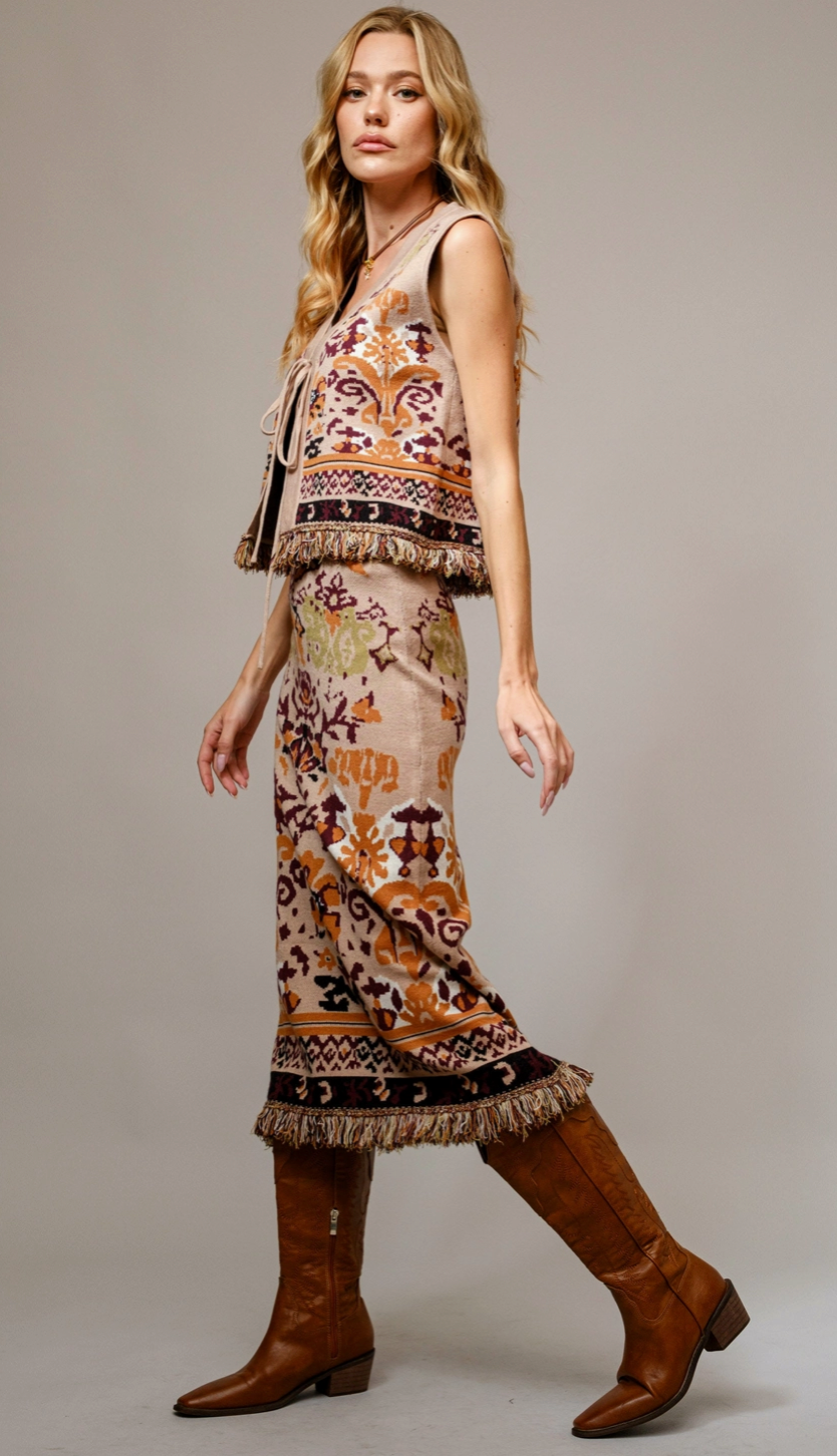 Blue B. Ethnic Pattern Fringe Vest
