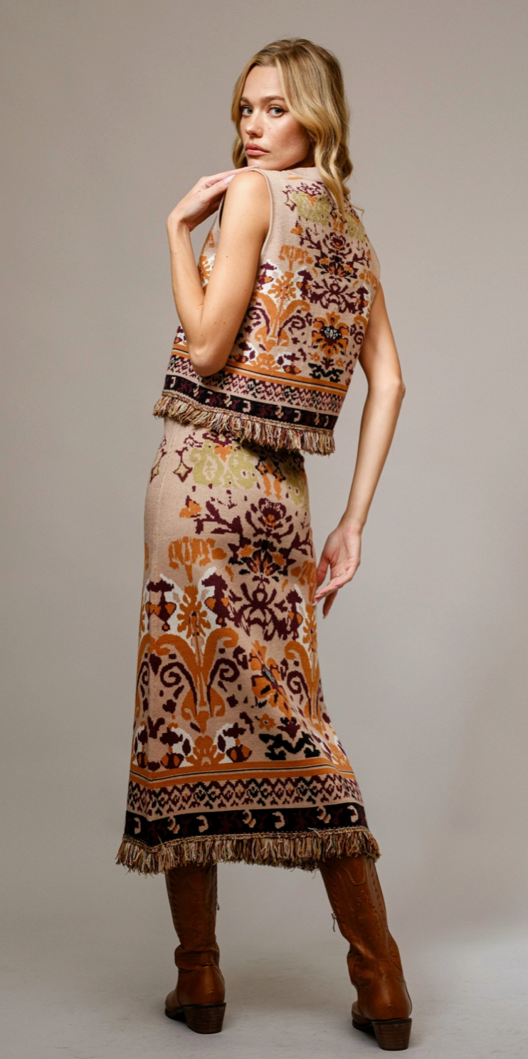 Blue B. Ethnic Pattern Fringe Vest