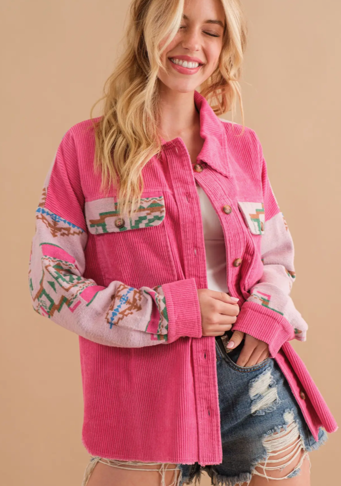 Blue B. Cord Aztec Contrast Shirt