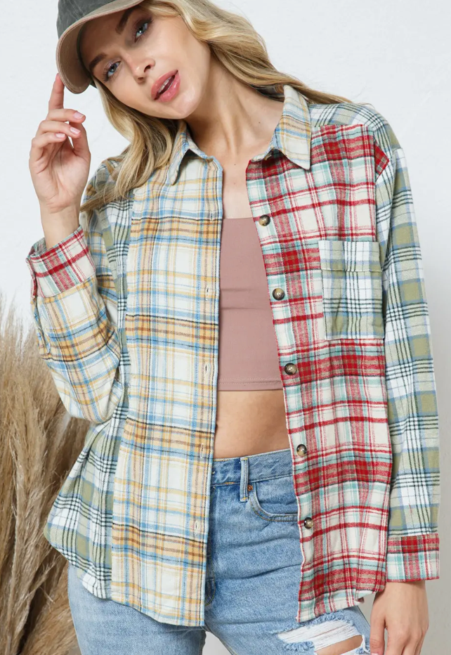 Blue B. Checked Patch Shirt