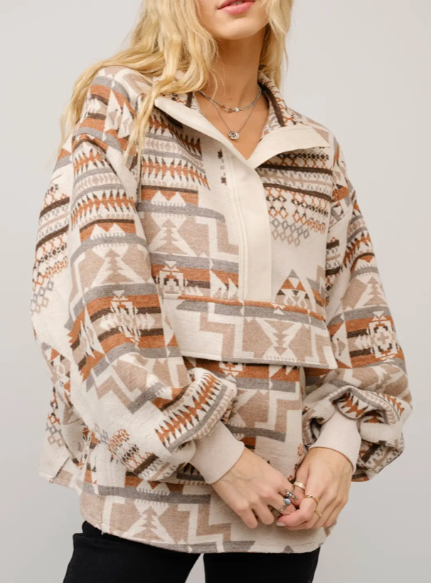 Blue B. Aztec Jaquard Mock Neck Pullover