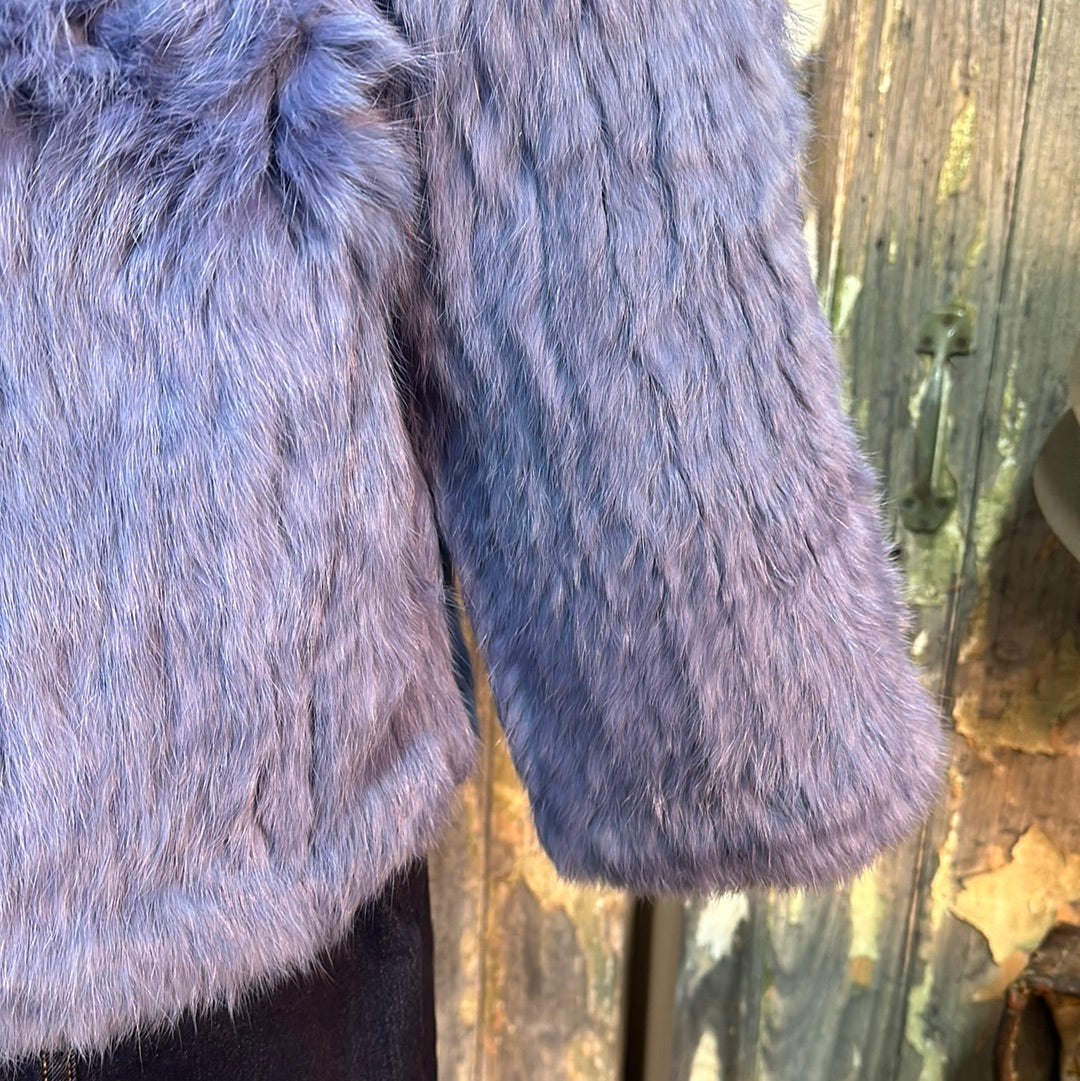 365 Days Lake Blue Rabbit Fur High Collar Jacket