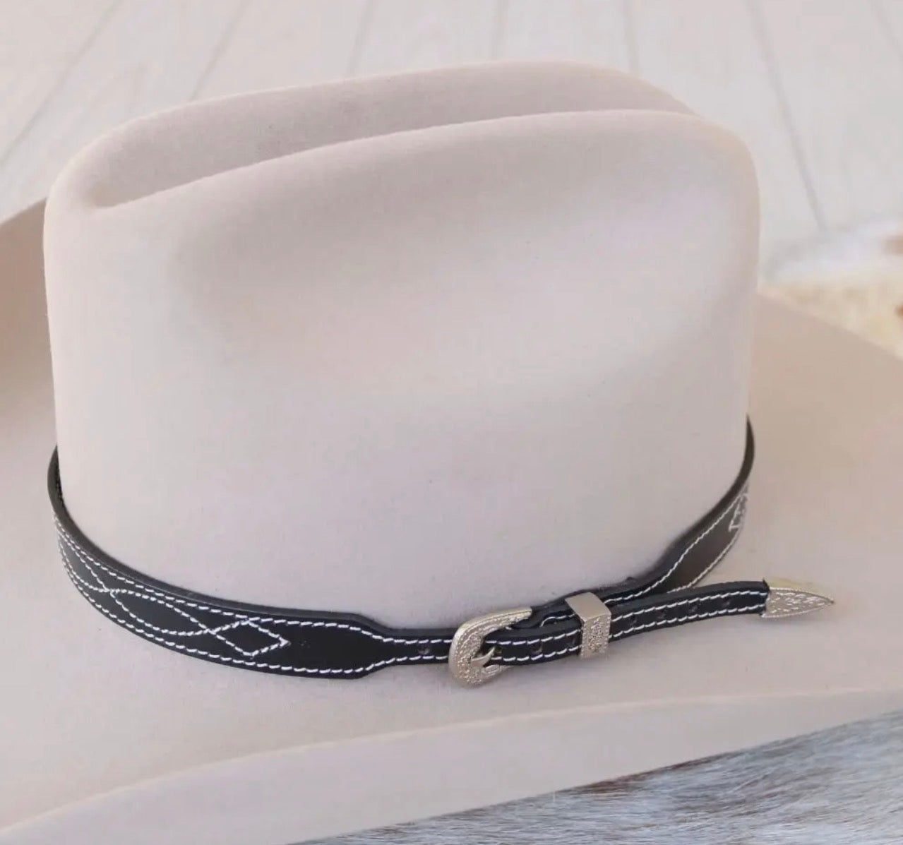 Black Leather Boot Stitch Hat Band