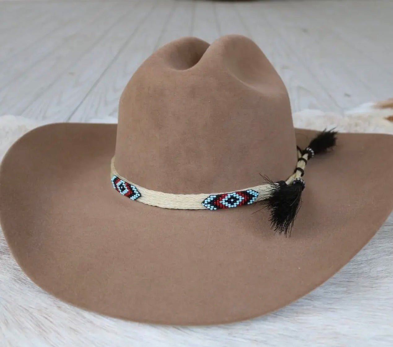 Five strand beaded genuine horse hair hat band