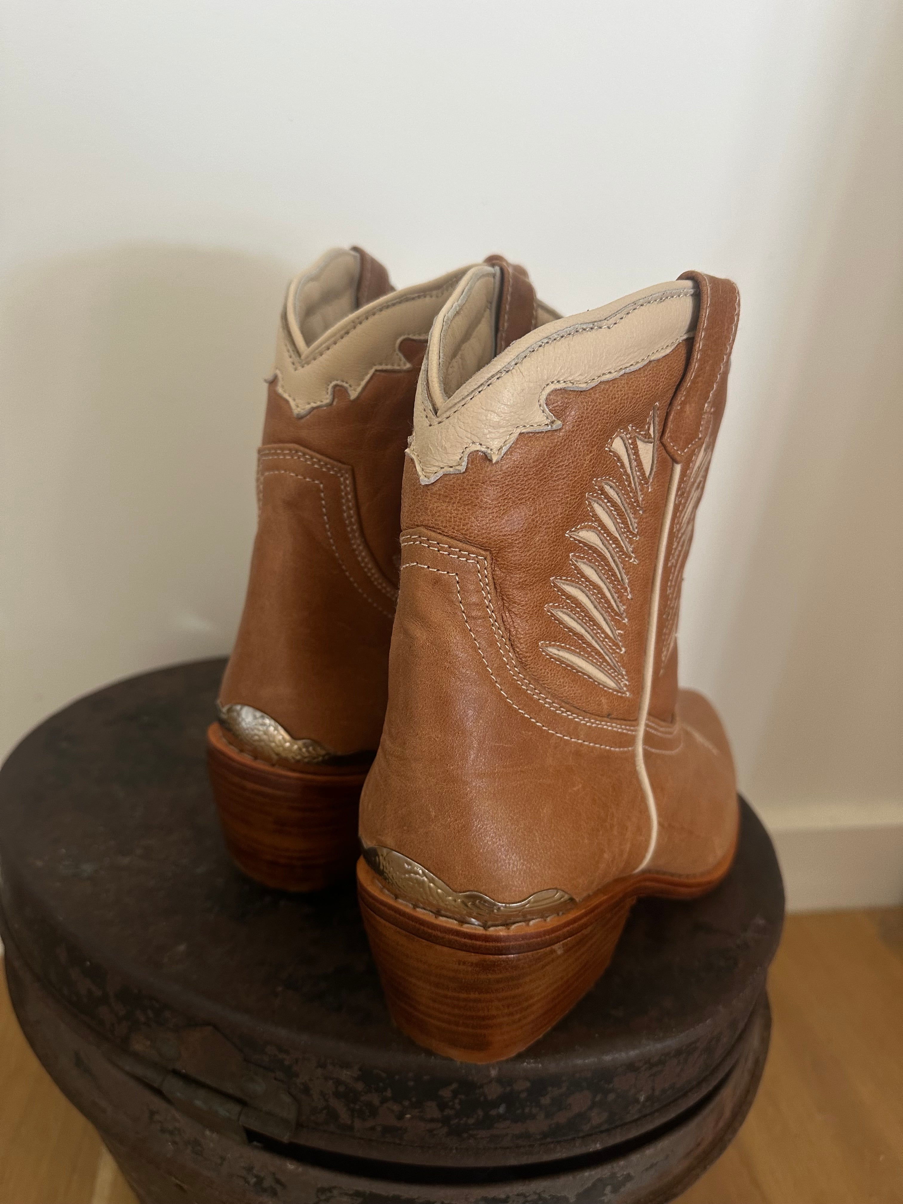 Feathered Leather Ankle Cowgirl Boots