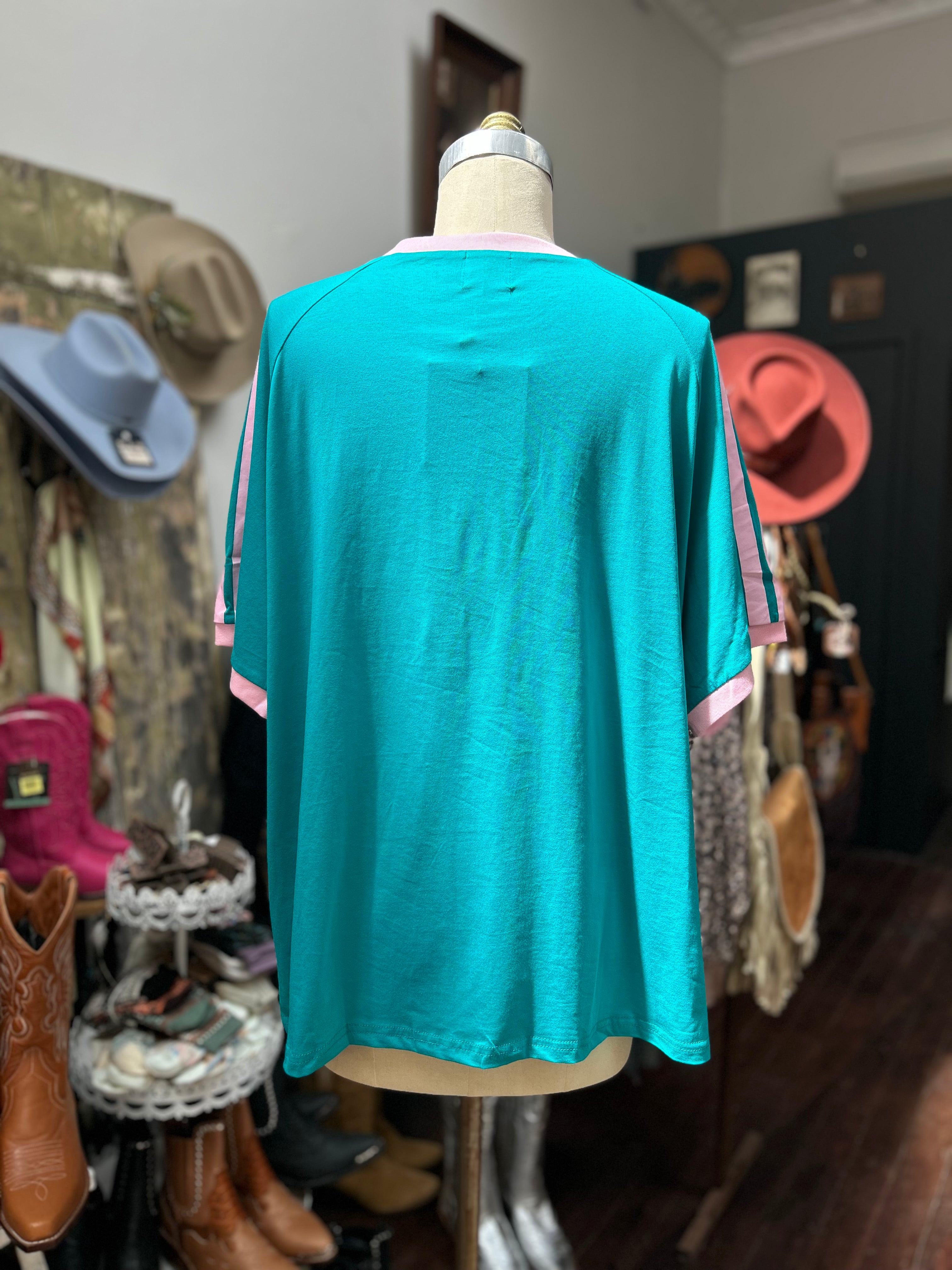 By Frankie Yee Haw Turquoise & Pink T.Shirt