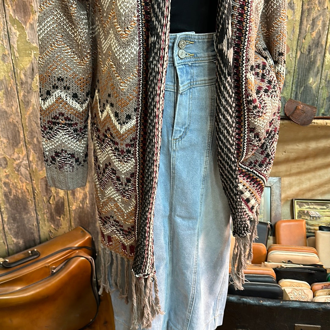 HQ Boho Fringe Jacket Wool Mix Neutral Urban Dust Hat Bar Boutique