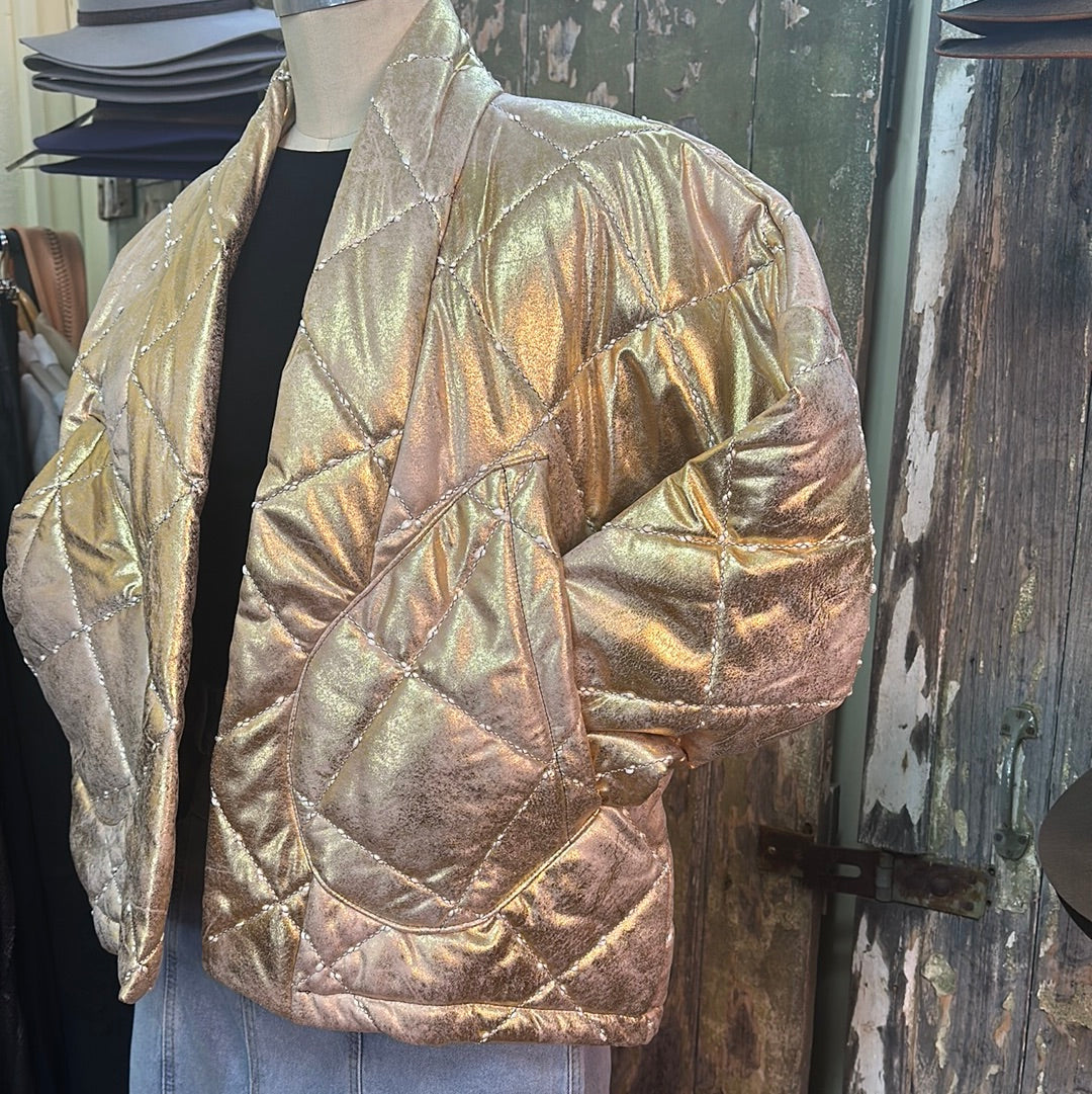 Urban Luxury Quilted Metallic Gold Soft Leather Look Jacket - Italian Made Luxury