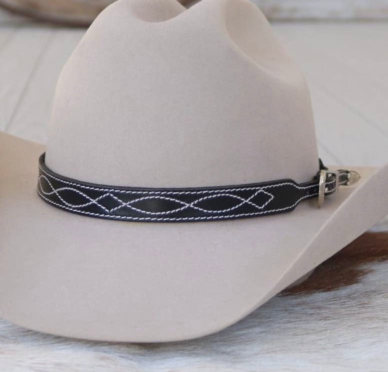 Black Leather Boot Stitch Hat Band