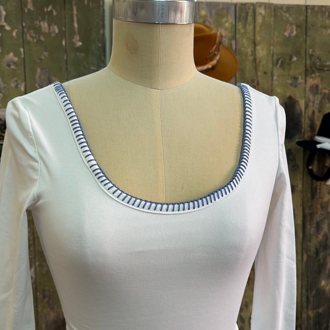 HQ Stitch Detail Shapewear Long Sleeve Top White
