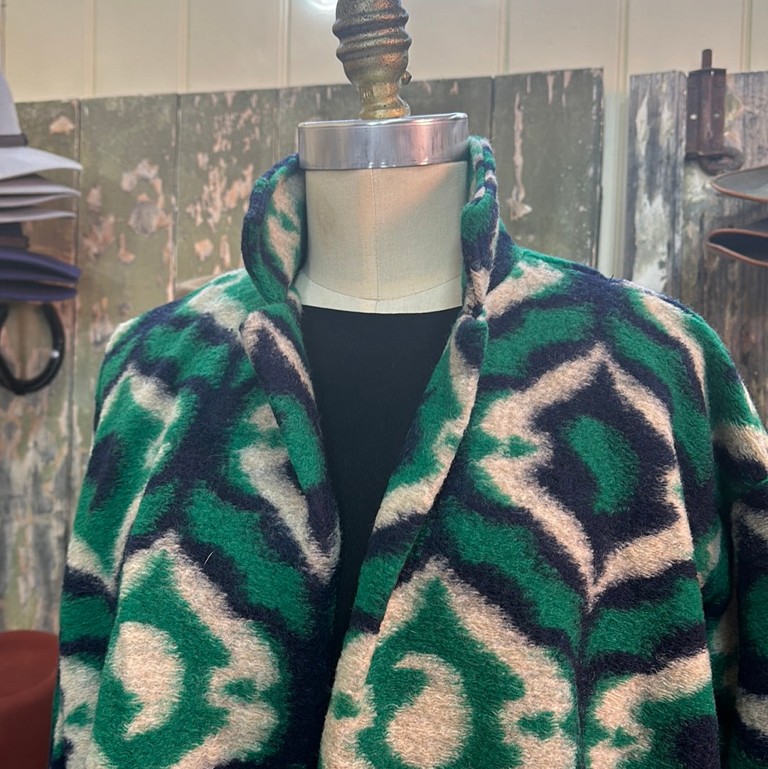 Urban Luxury Patterned Wool Mix Jacket Emerald- Italian Made Luxury