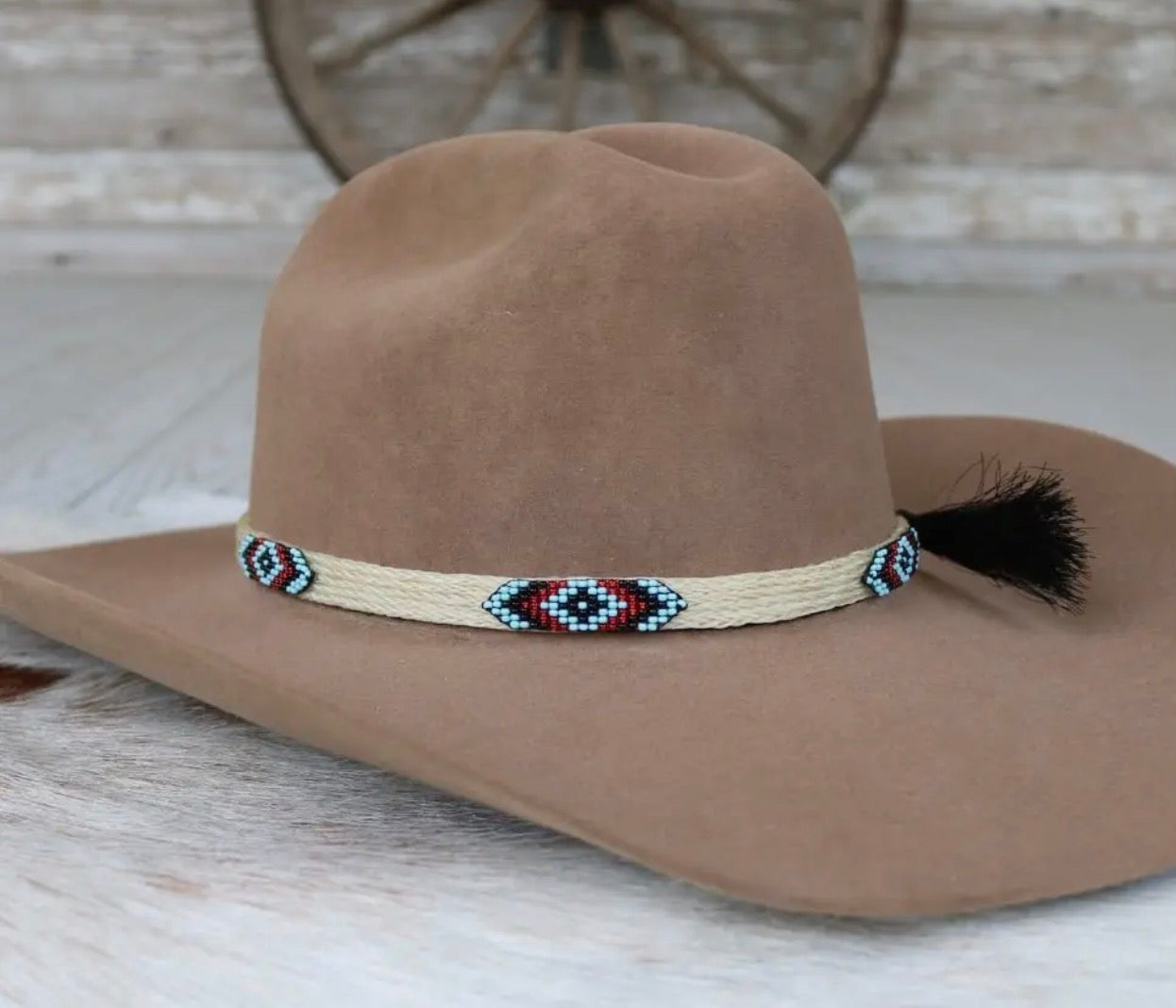 Five strand beaded genuine horse hair hat band