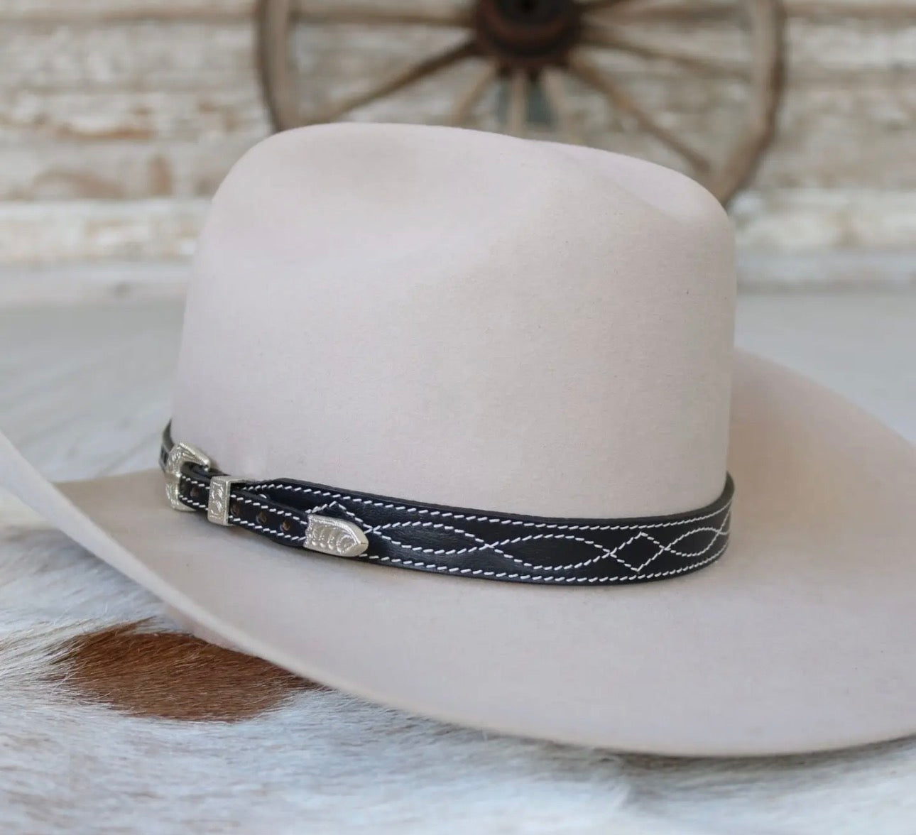 Black Leather Boot Stitch Hat Band