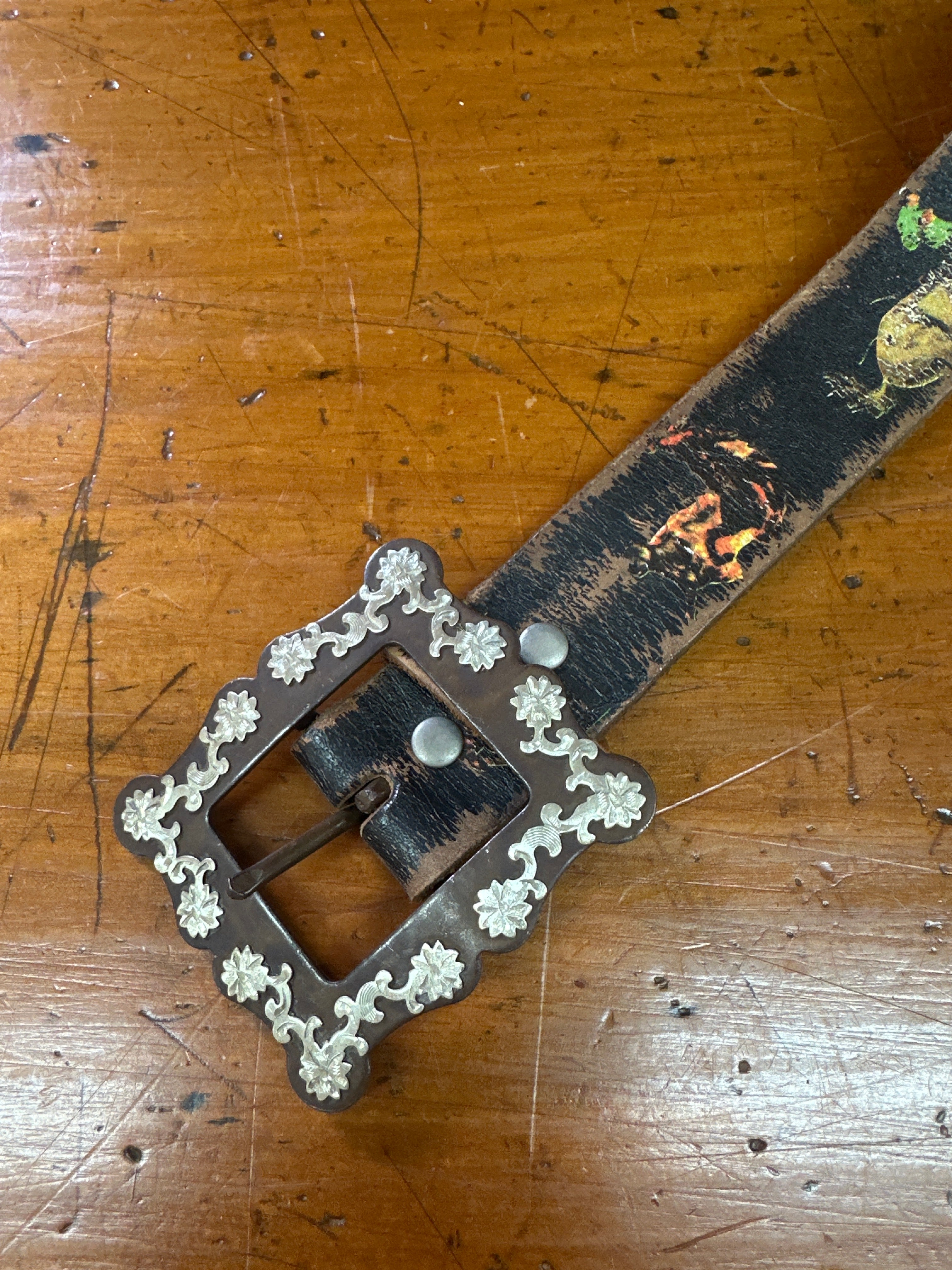 Black Vintage Leather Belt Retro Cowgirl