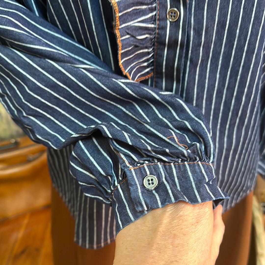 Urban Luxury Dark Denim Striped Fringe Detail Shirt