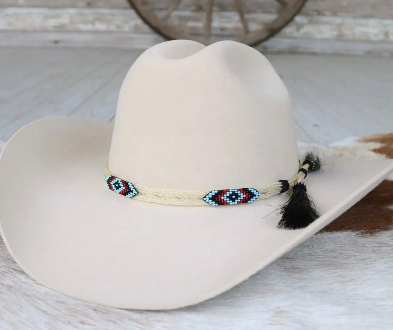 Five strand beaded genuine horse hair hat band
