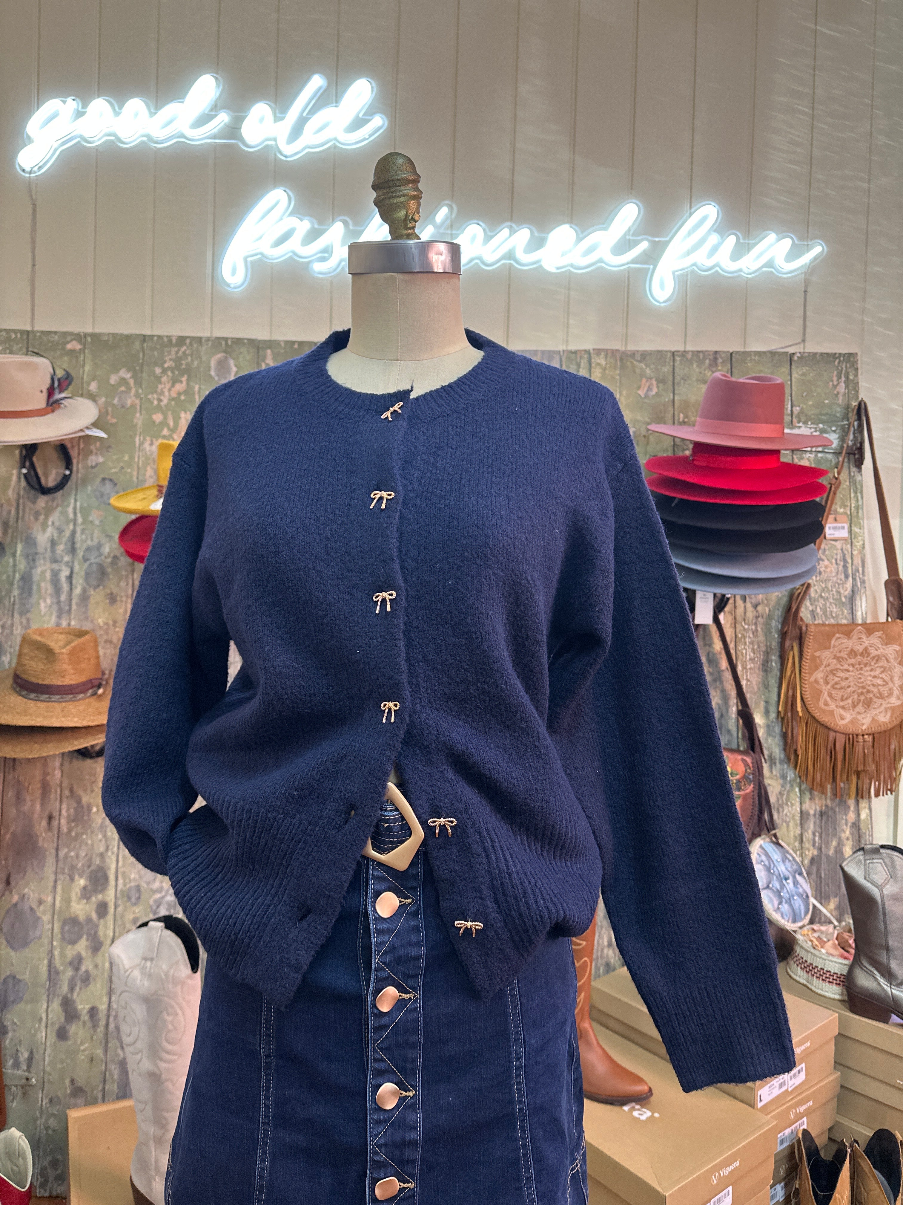 Fria Ribbon Bow Button Cardigan