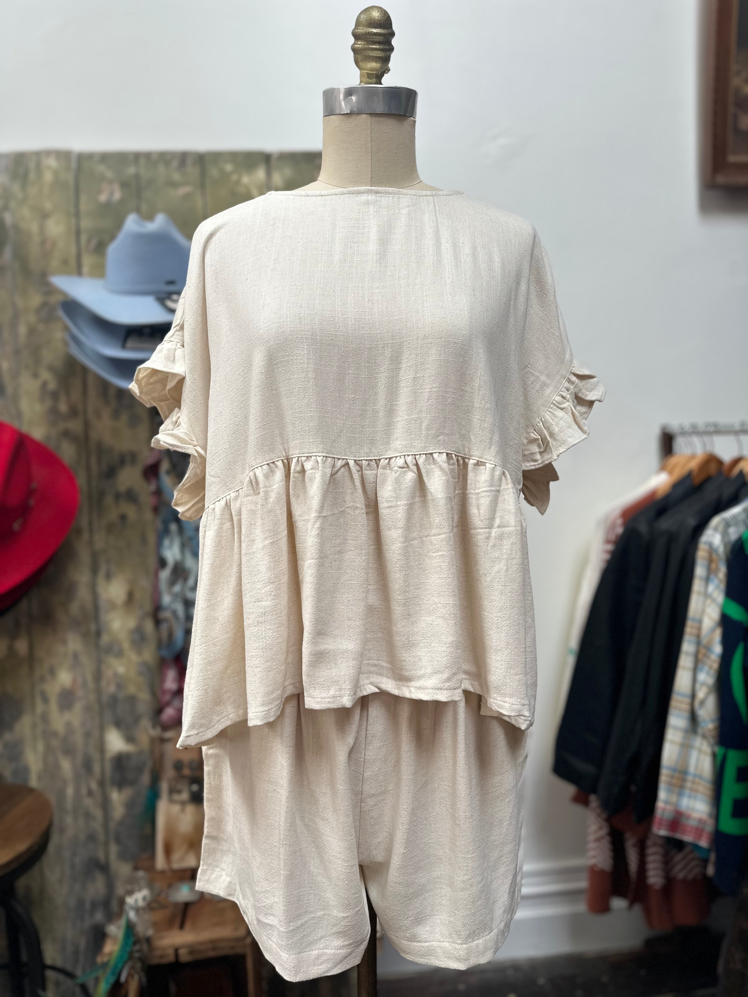 Frill sleeve linen set