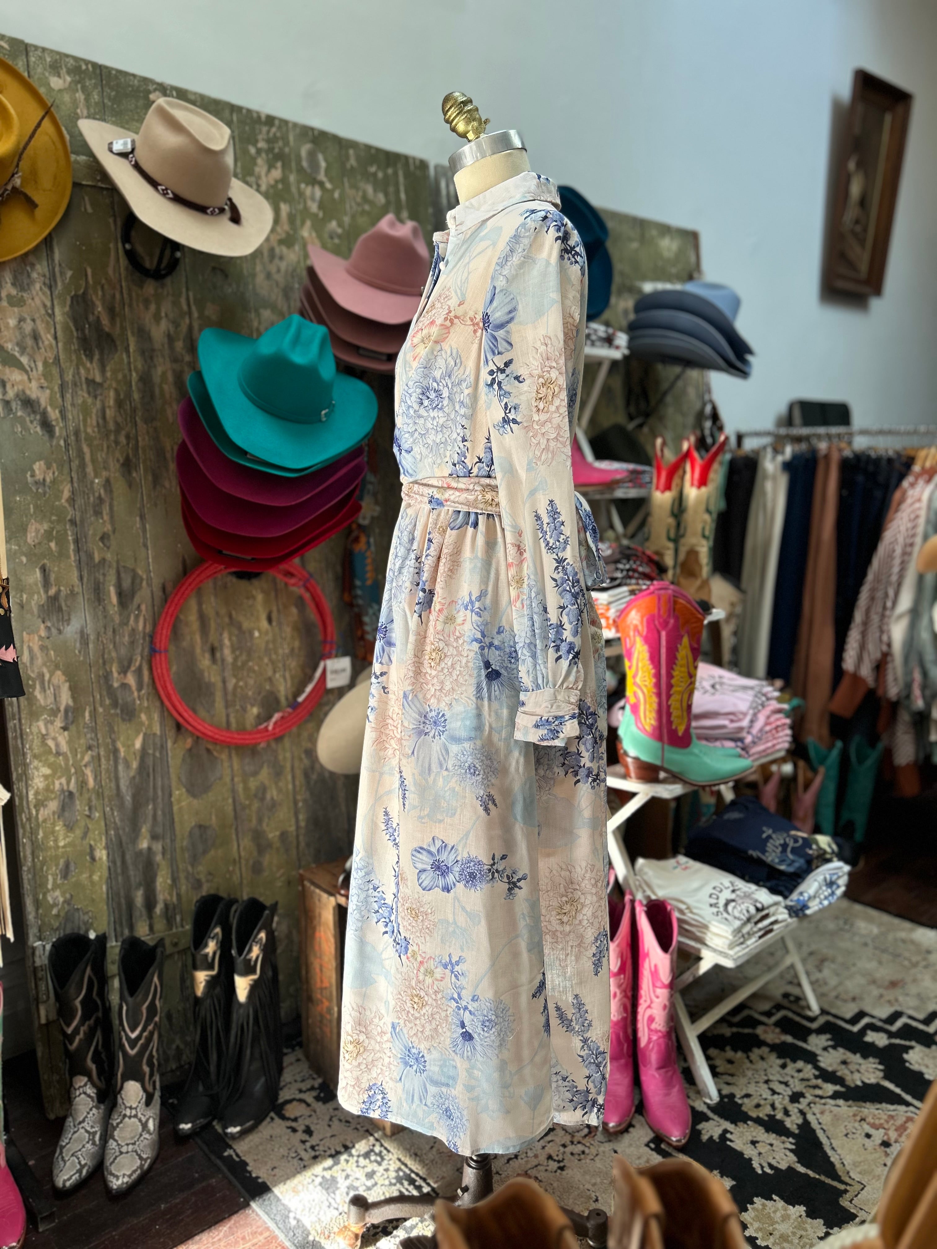 Love Stitch Blue Floral Maxi Dress