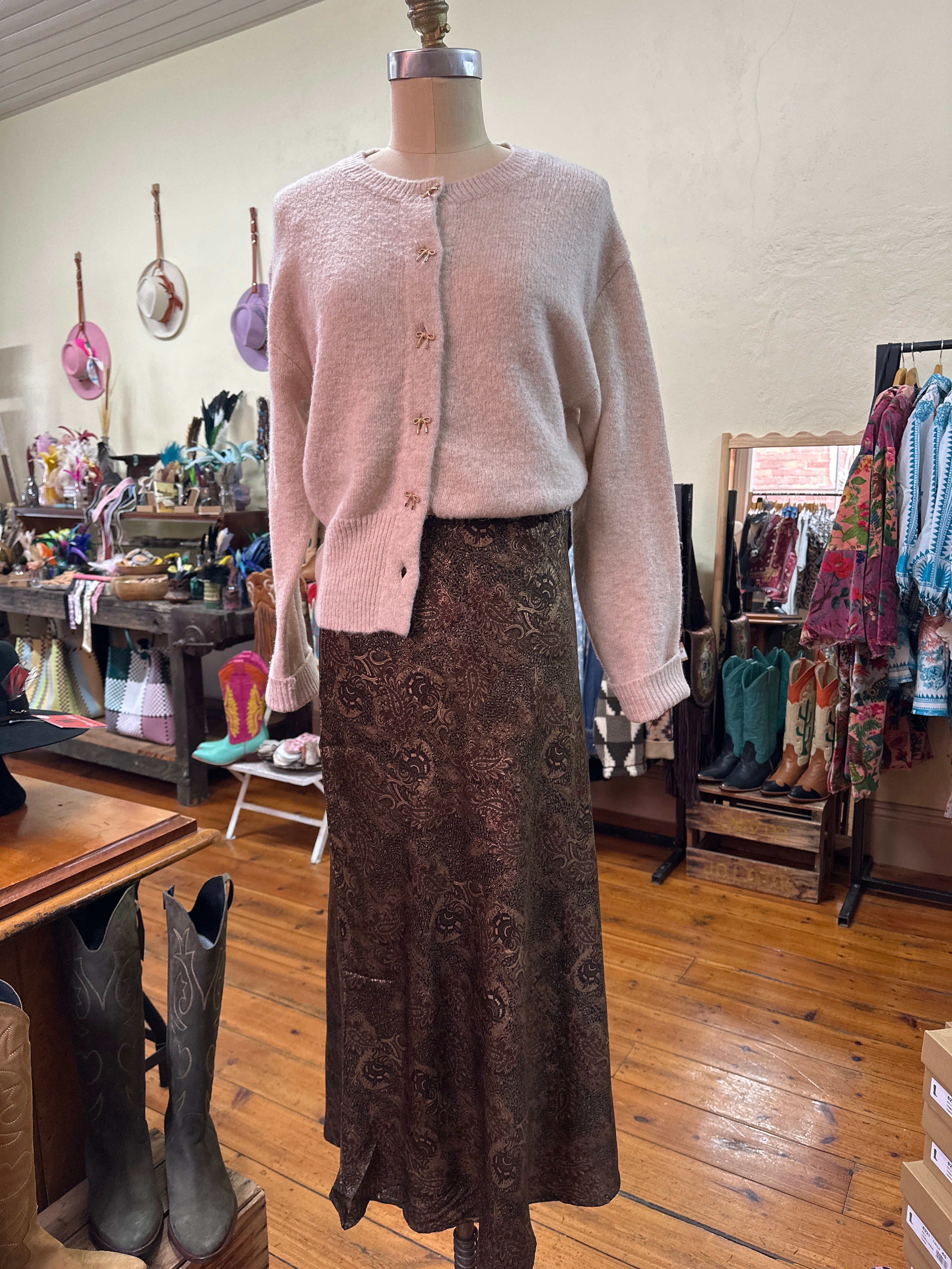 Fria Bias Cut Olive Skirt