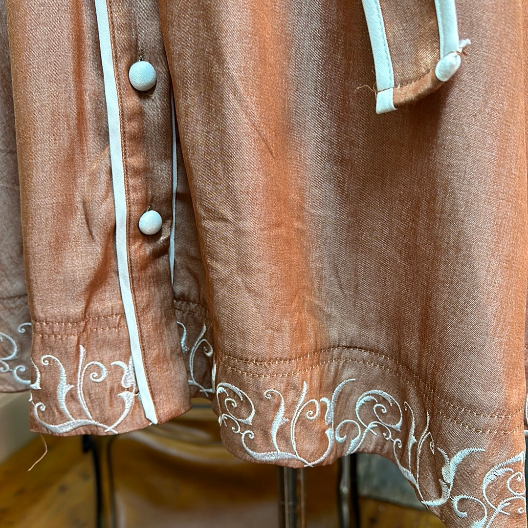 White Sandstorm Embroidery Tan Dress