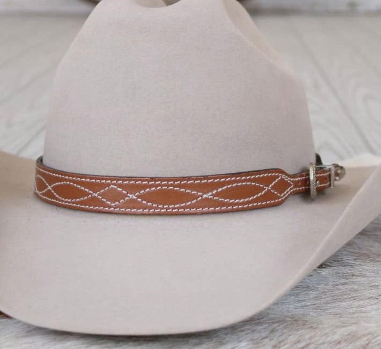 Tan Leather Boot Stitch Hat Band