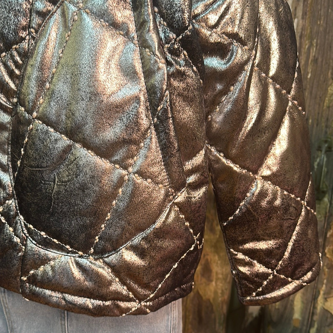 Urban Luxury Quilted Metallic Silver Soft Leather Look Jacket - Italian Made Luxury