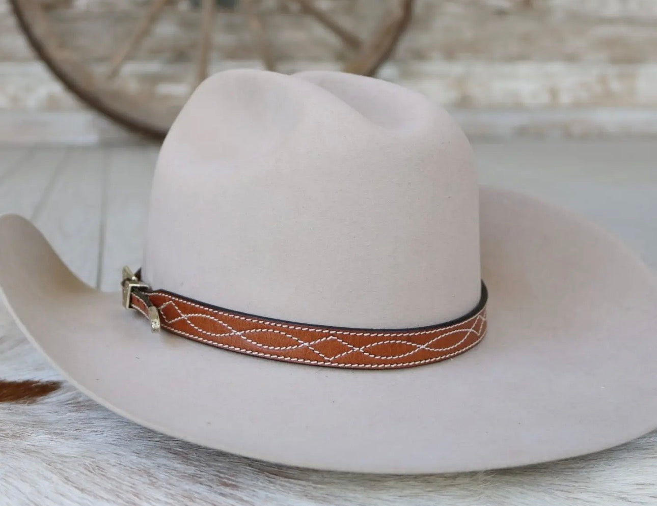 Tan Leather Boot Stitch Hat Band