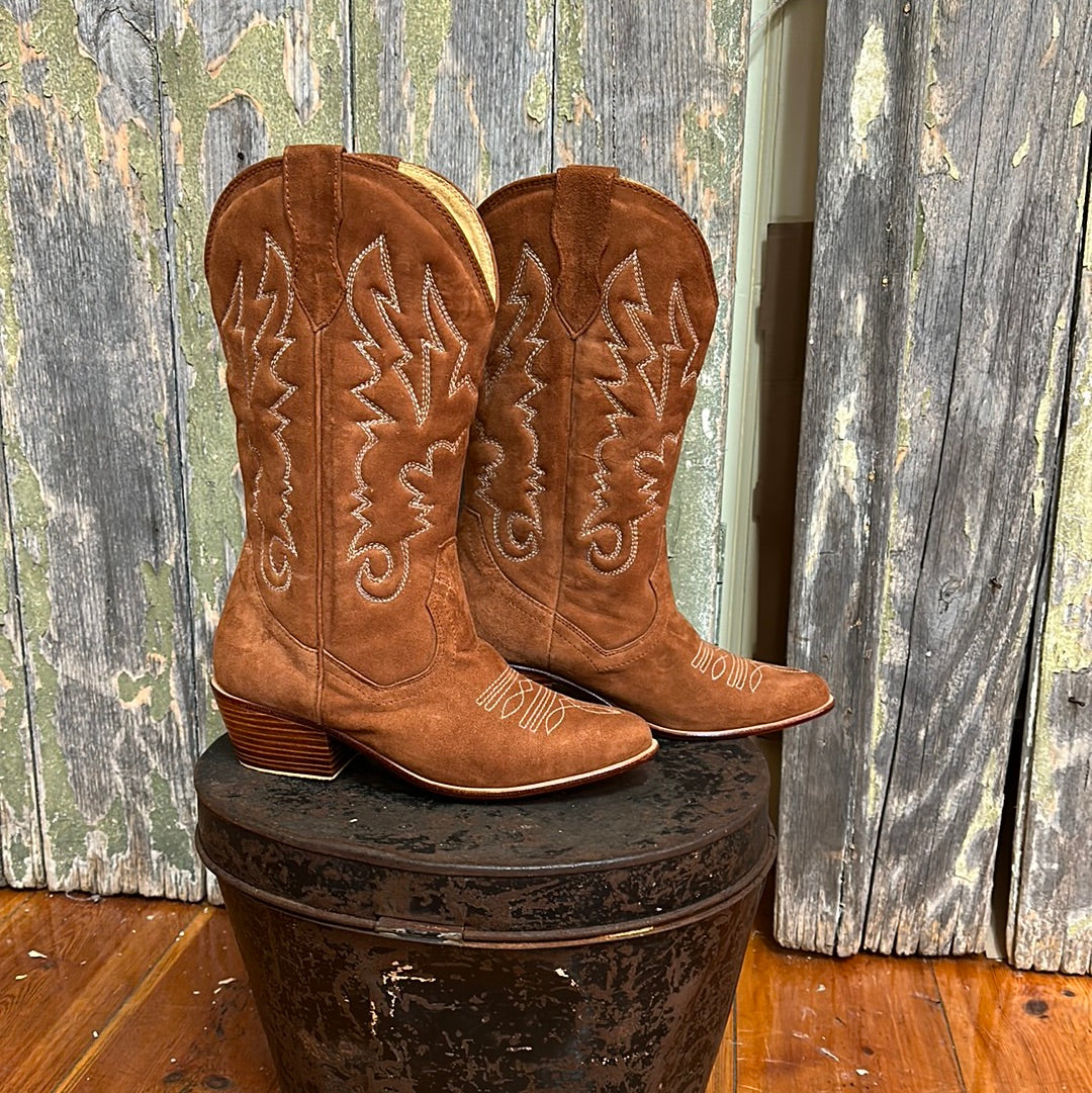 Suede Cowgirl Mid Calve Boots